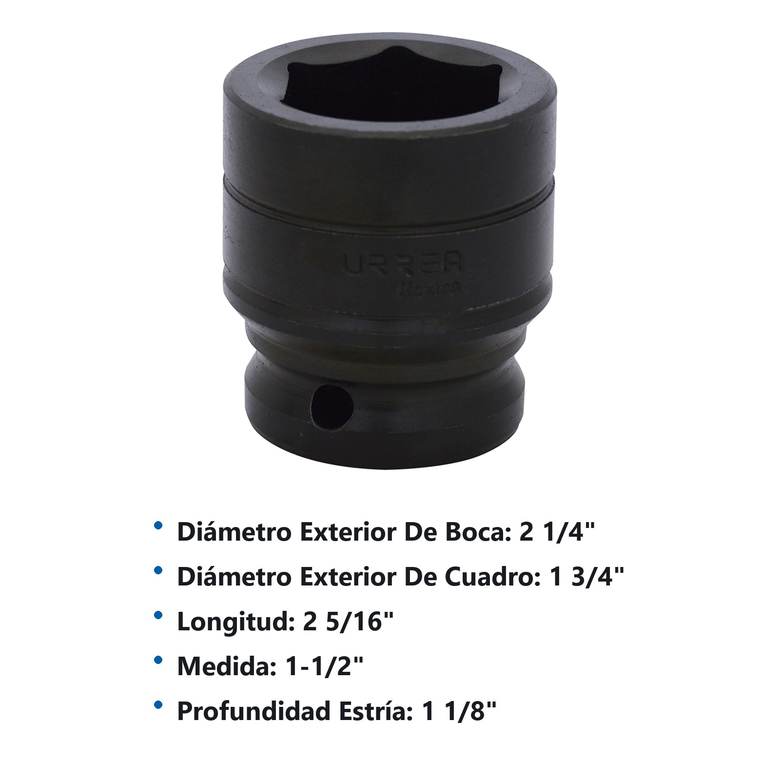 Dado de impacto cuadro de 3/4", 6 puntas, en pulgadas, 1-1/2" Urrea - Imagen 2