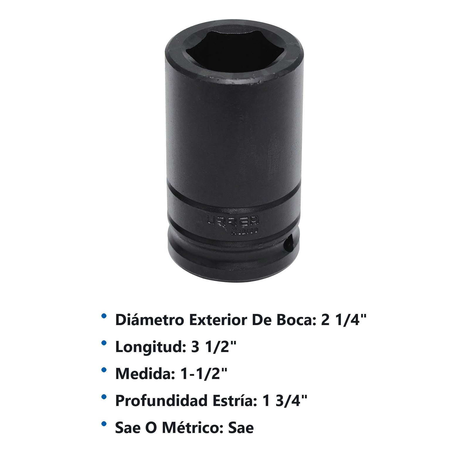 Dado de impacto largo cuadro de 3/4", 6 puntas, en pulgadas, 1-1/2" Urrea - Imagen 3
