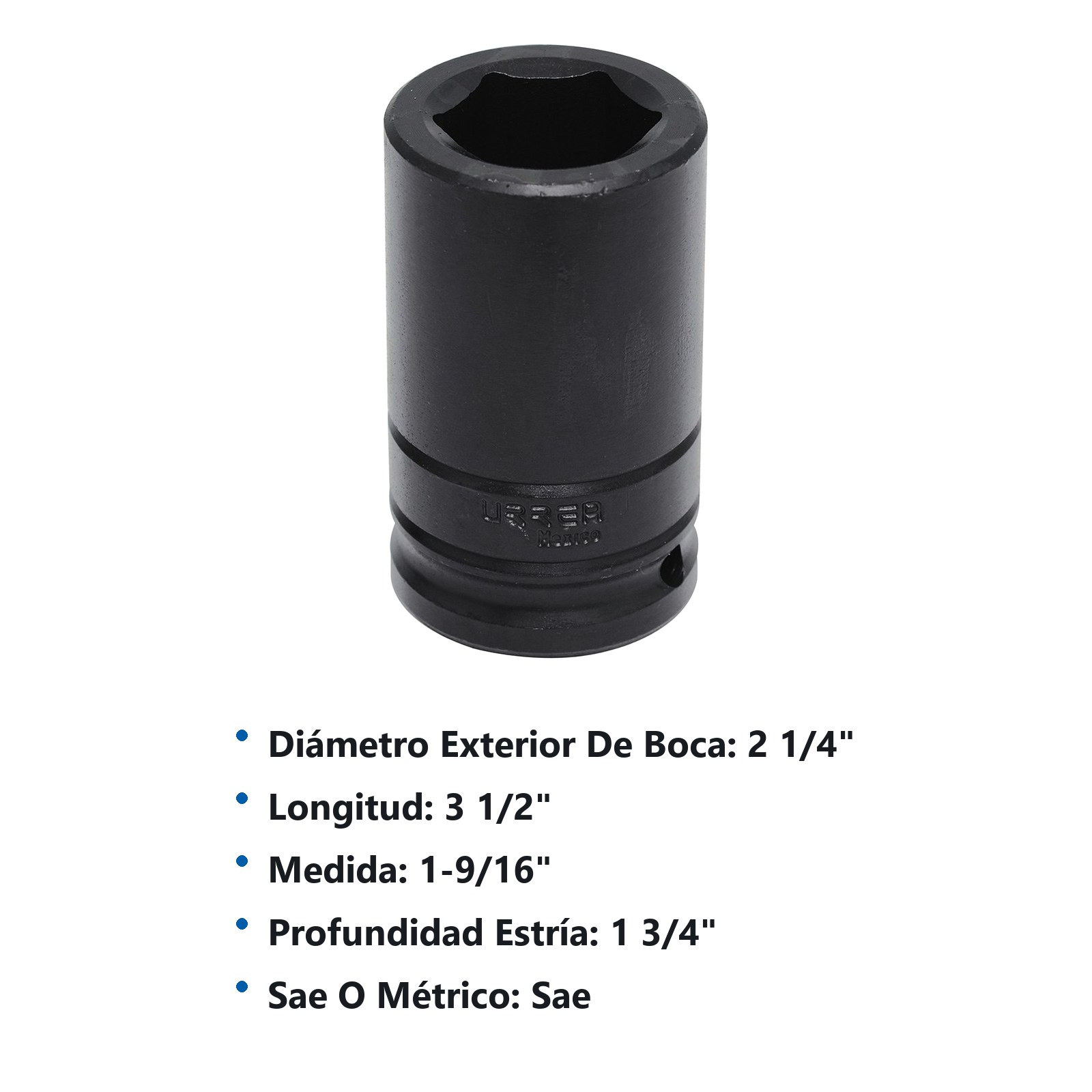 Dado de impacto largo cuadro de 3/4", 6 puntas, en pulgadas, 1-9/16" Urrea - Imagen 3
