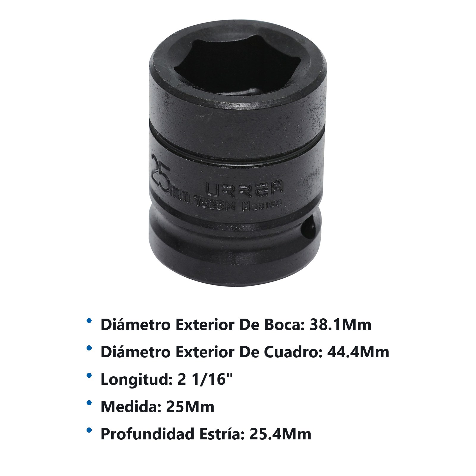 Dado de impacto cuadro de 3/4", 6 puntas, métrico, 25 mm Urrea - Imagen 2