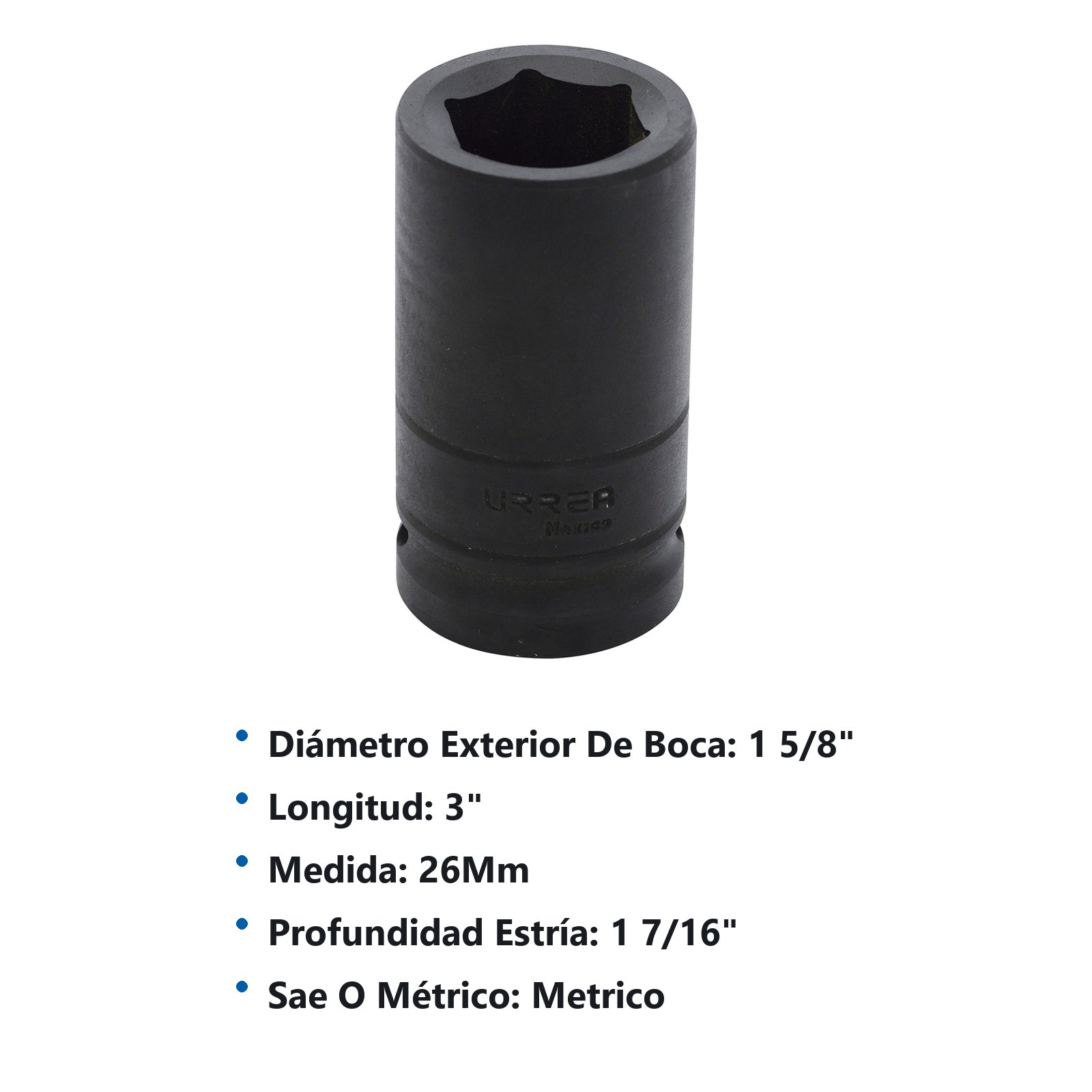 Dado de impacto largo cuadro de 3/4", 6 puntas, métrico, 26 mm Urrea - Imagen 3