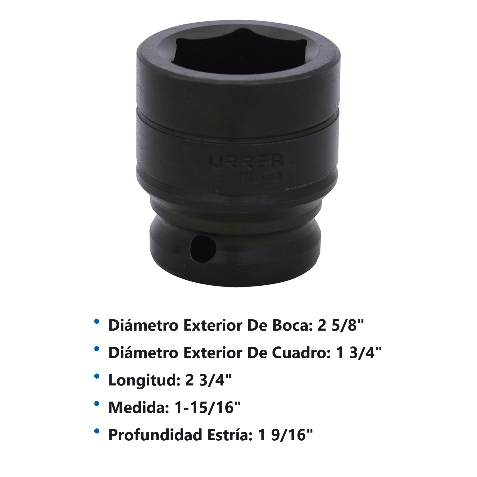 Dado de impacto cuadro de 3/4", 6 puntas, en pulgadas, 1-15/16" Urrea - Imagen 2
