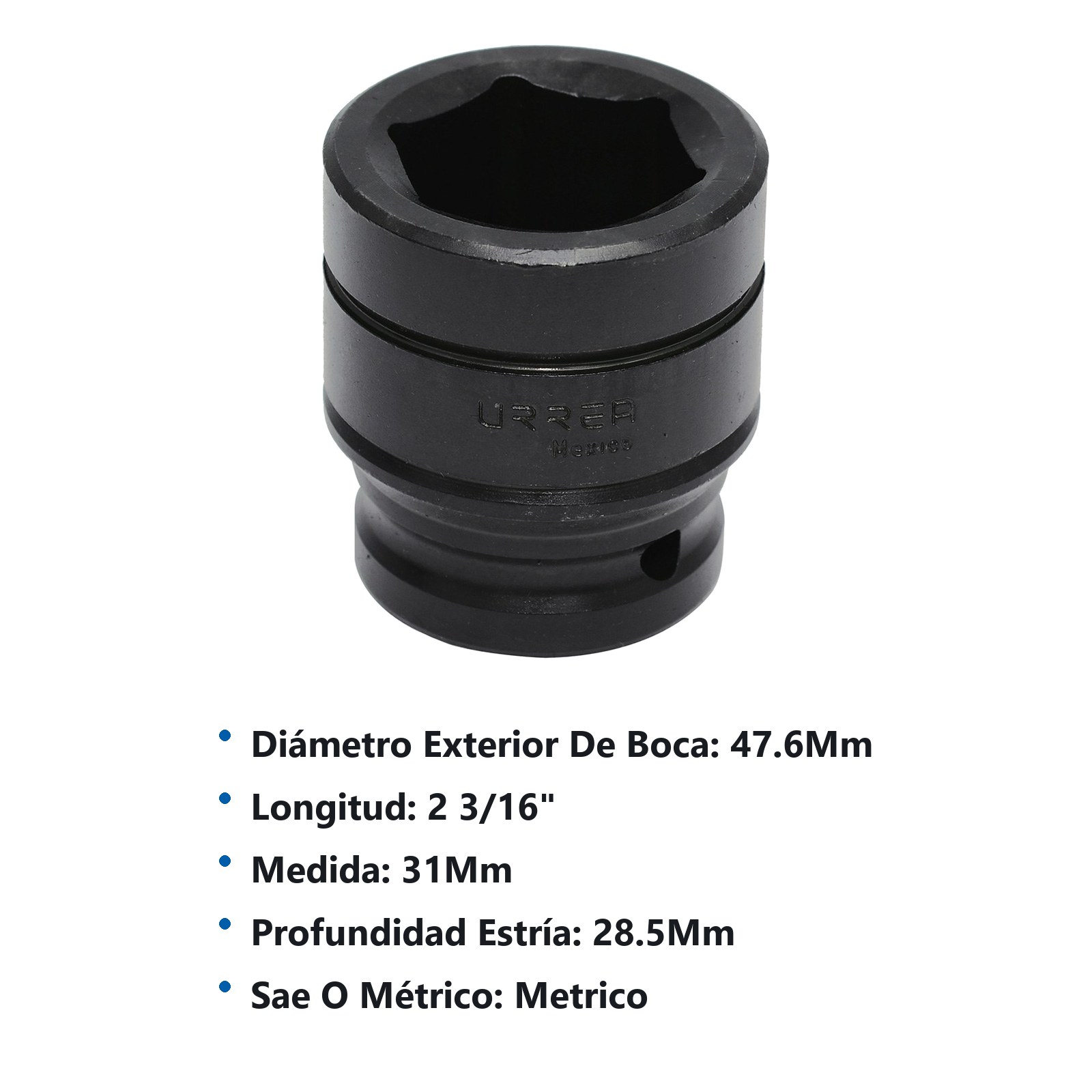 Dado de impacto cuadro de 3/4", 6 puntas, métrico, 31 mm Urrea - Imagen 2
