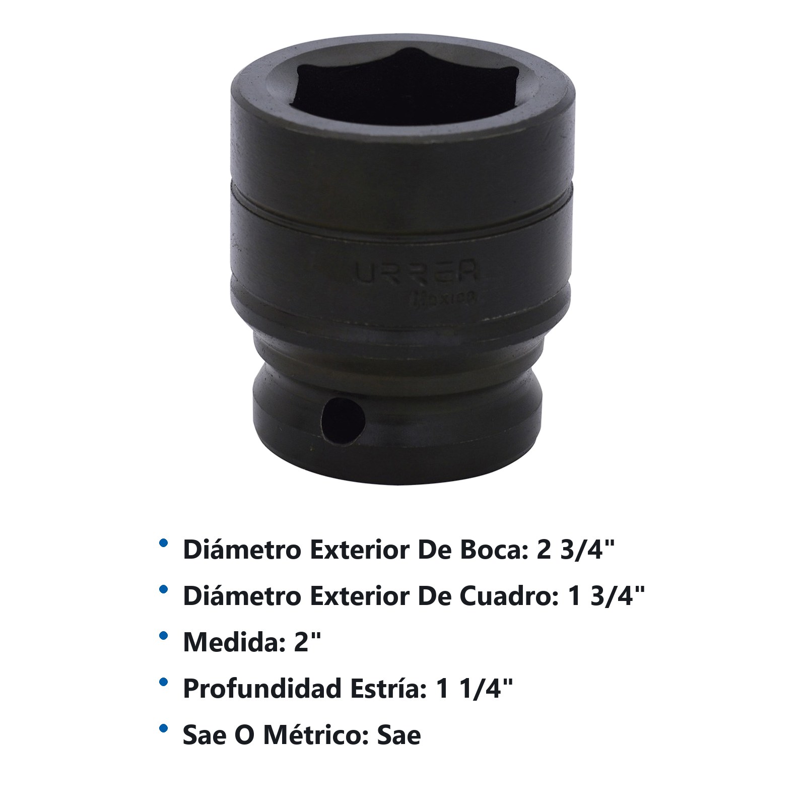Dado de impacto cuadro de 3/4", 6 puntas, en pulgadas, 2" Urrea - Imagen 2