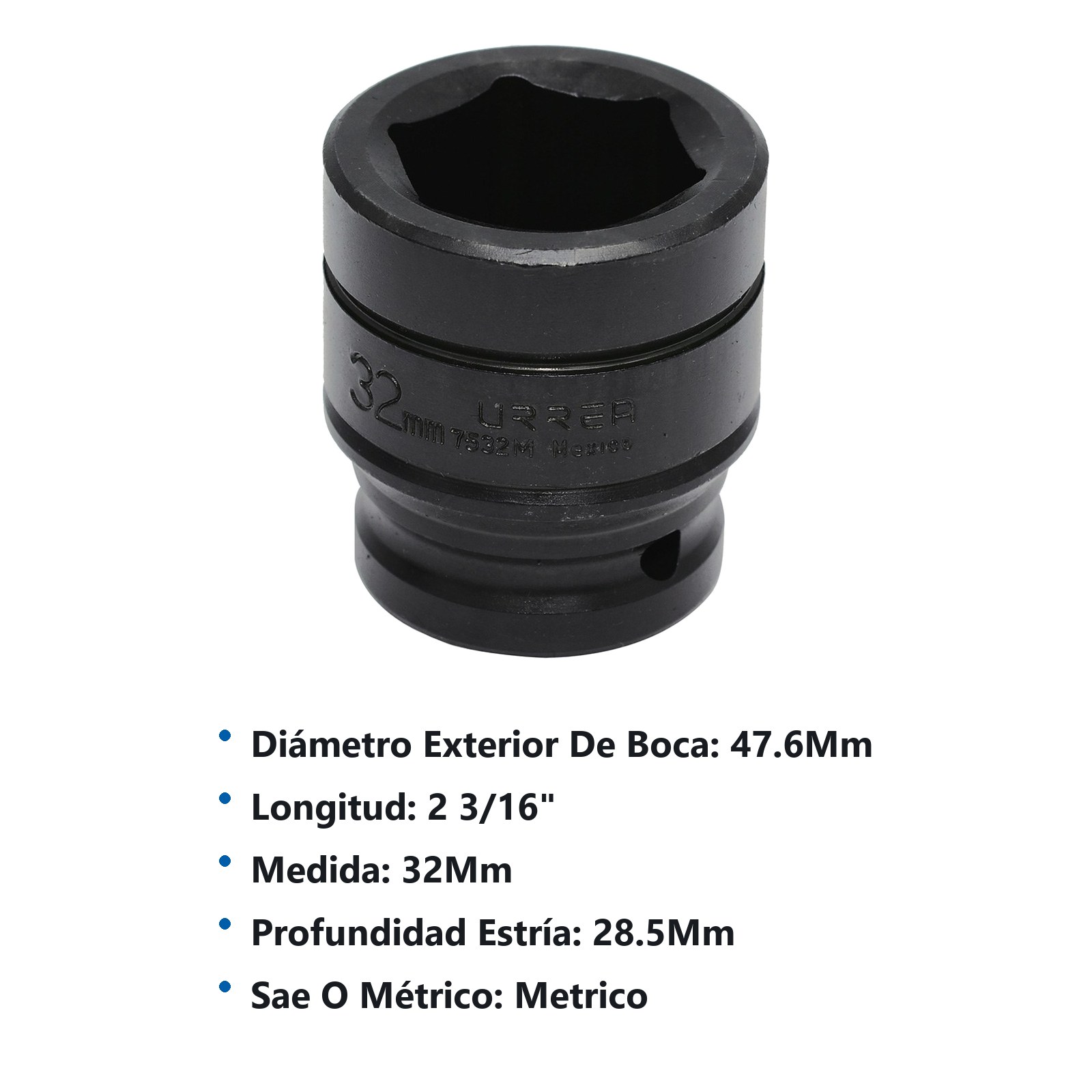 Dado de impacto cuadro de 3/4", 6 puntas, métrico, 32 mm Urrea - Imagen 2