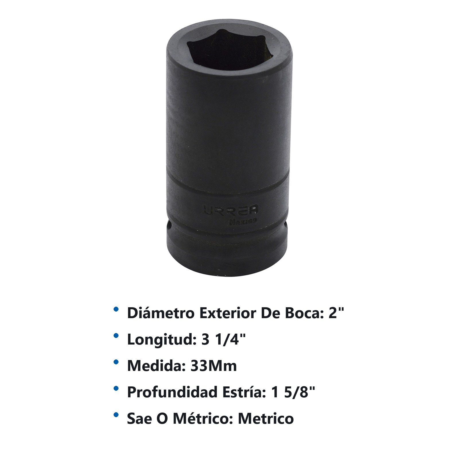Dado de impacto largo cuadro de 3/4", 6 puntas, métrico, 33 mm Urrea - Imagen 2