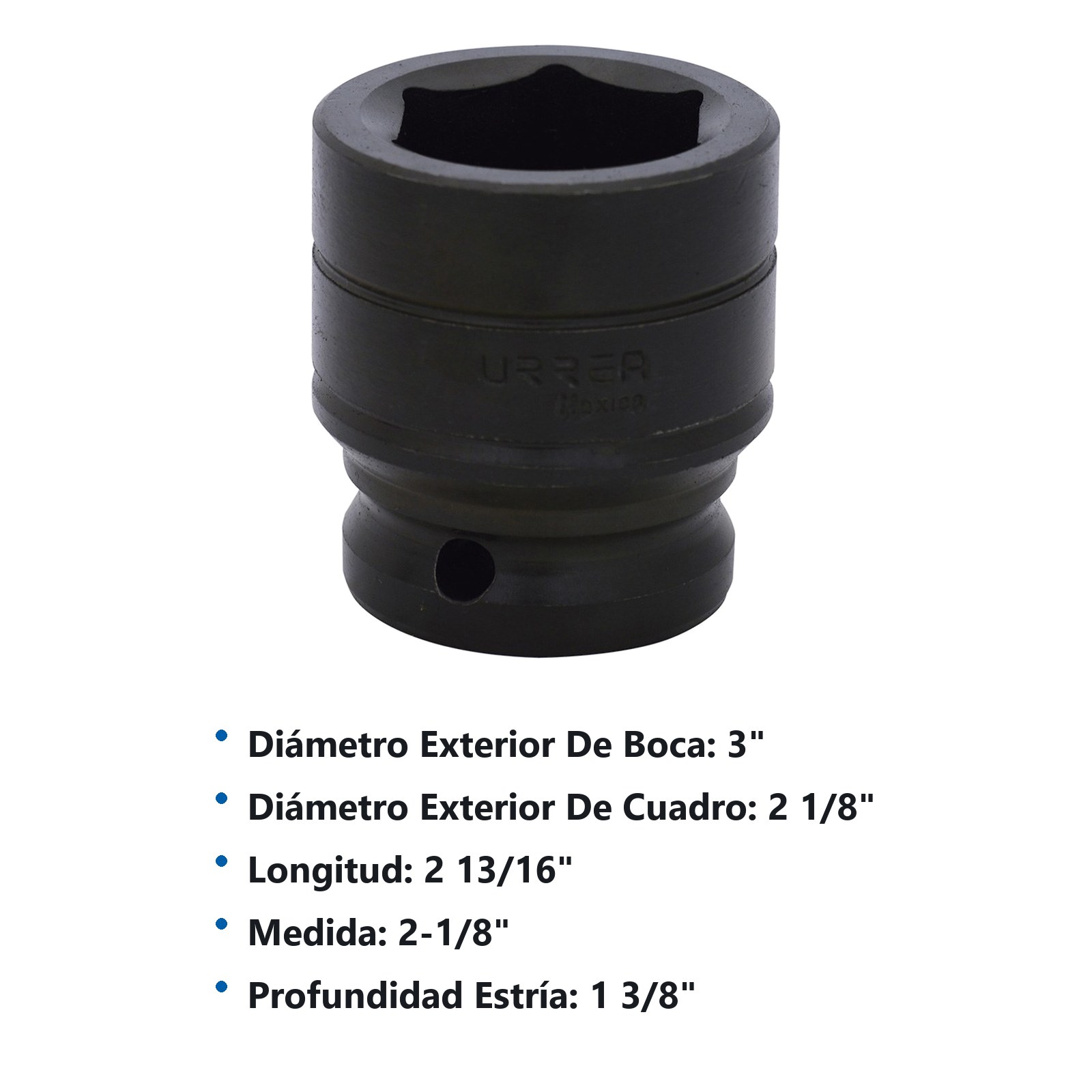 Dado de impacto cuadro de 3/4", 6 puntas, en pulgadas, 2-1/8" Urrea - Imagen 2