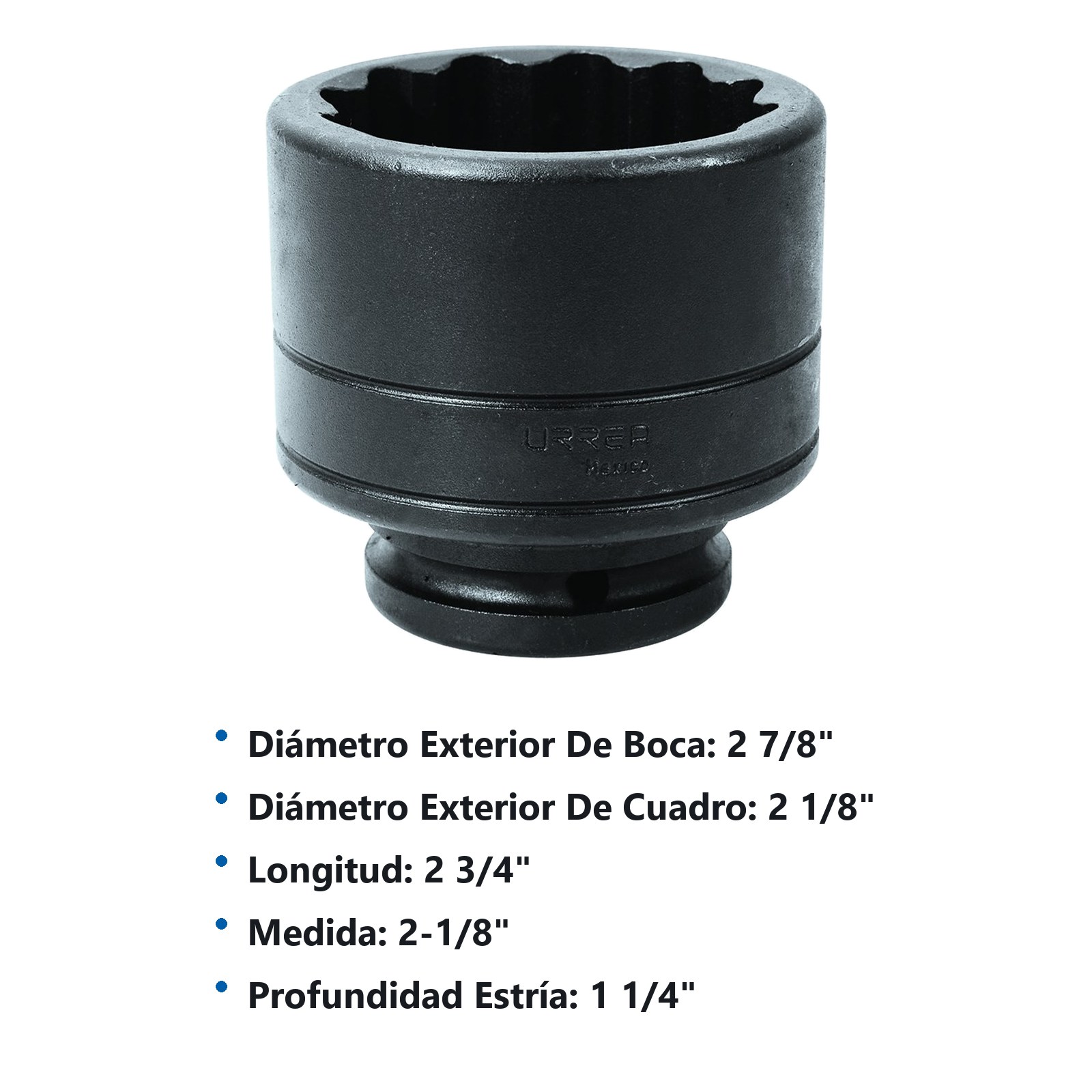 Dado de impacto cuadro de 3/4", 12 puntas, en pulgadas, 2-1/8" Urrea - Imagen 3