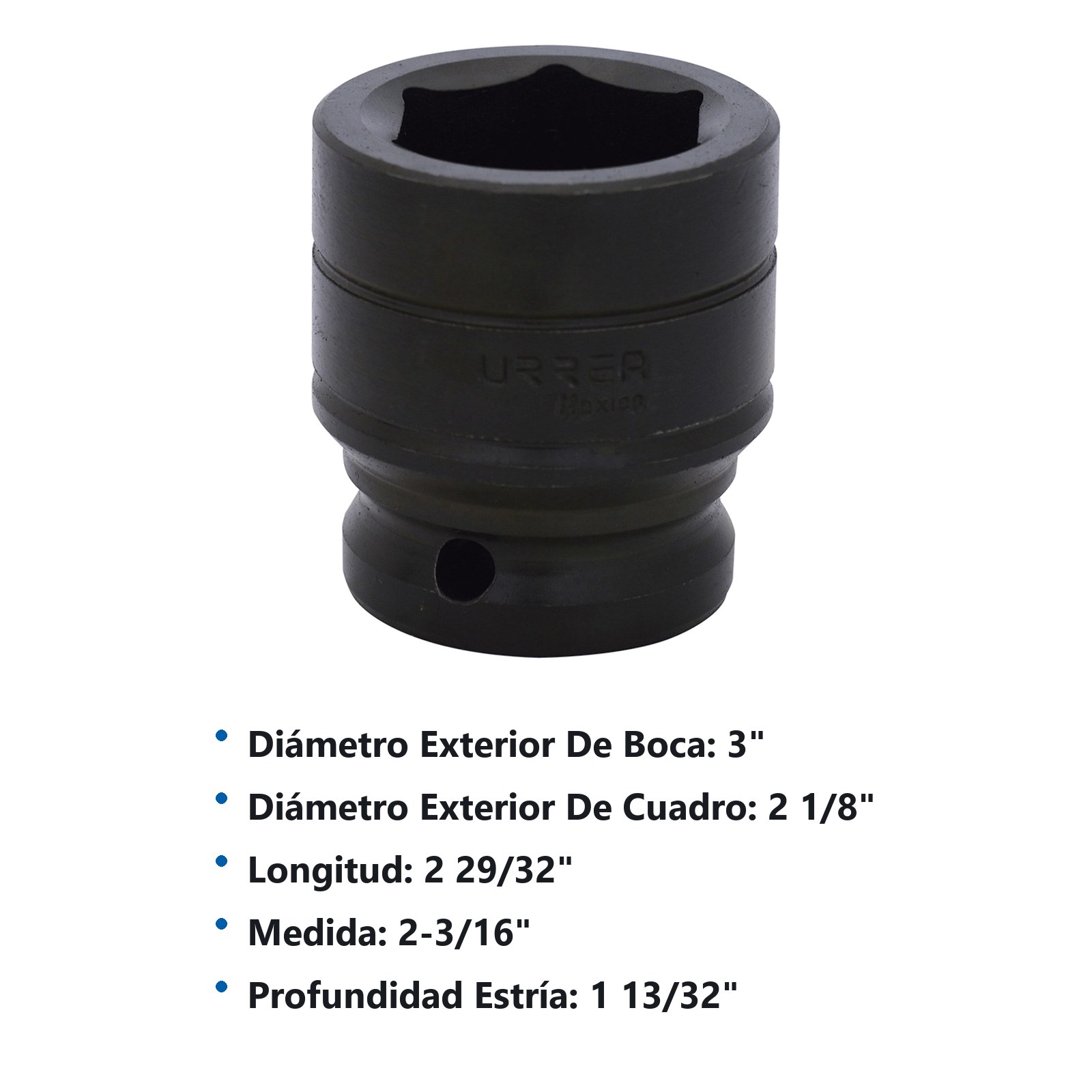 Dado de impacto cuadro de 3/4", 6 puntas, en pulgadas, 2-3/16" Urrea - Imagen 2