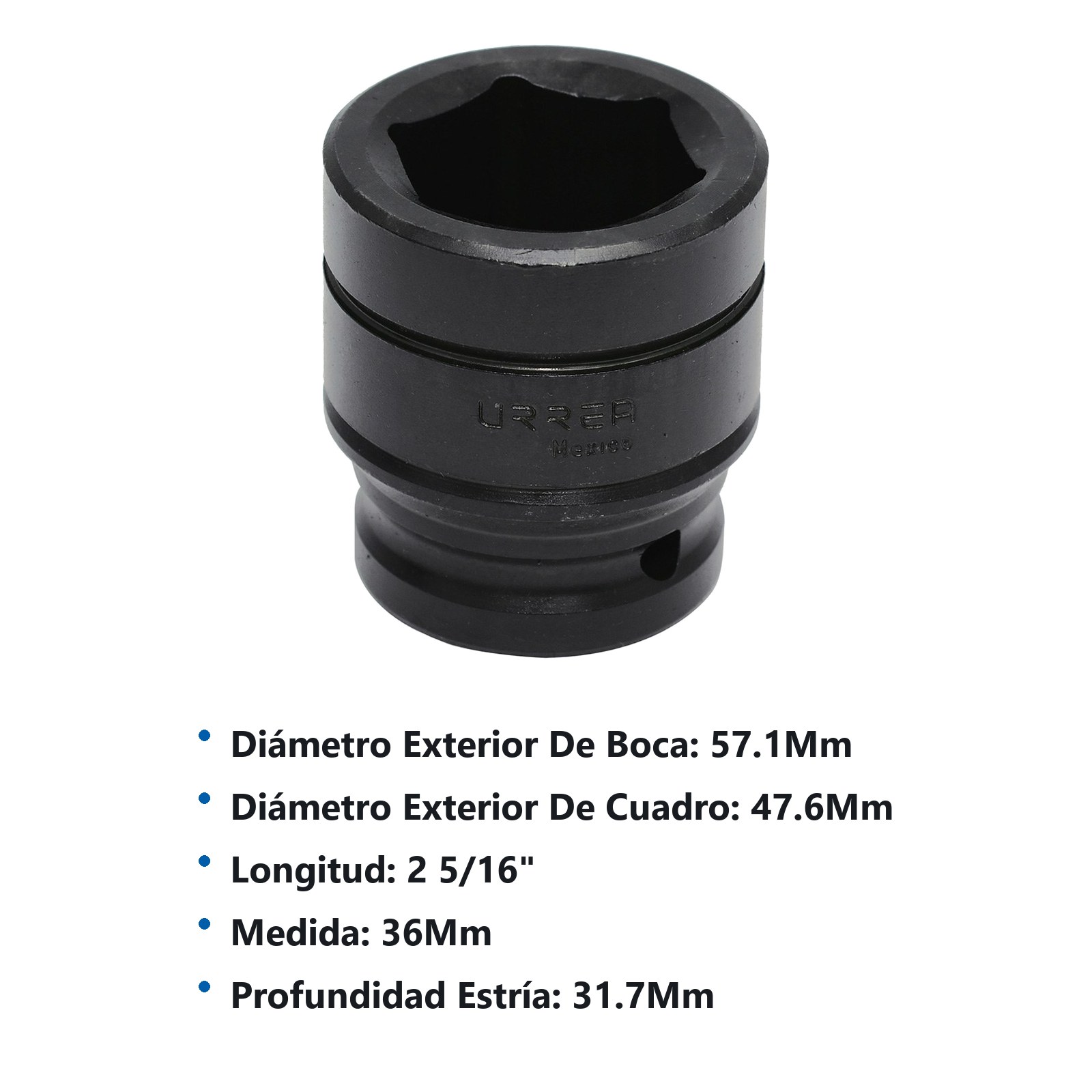 Dado de impacto cuadro de 3/4", 6 puntas, métrico, 36 mm Urrea - Imagen 2