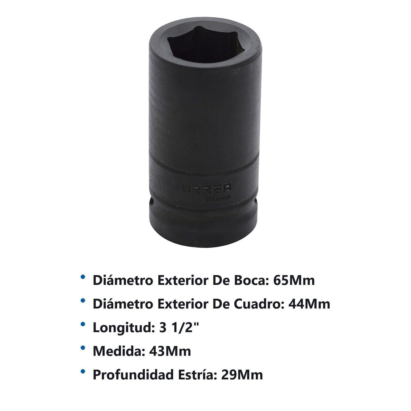 Dado de impacto largo cuadro de 3/4", 6 puntas, métrico, 43 mm Urrea - Imagen 2