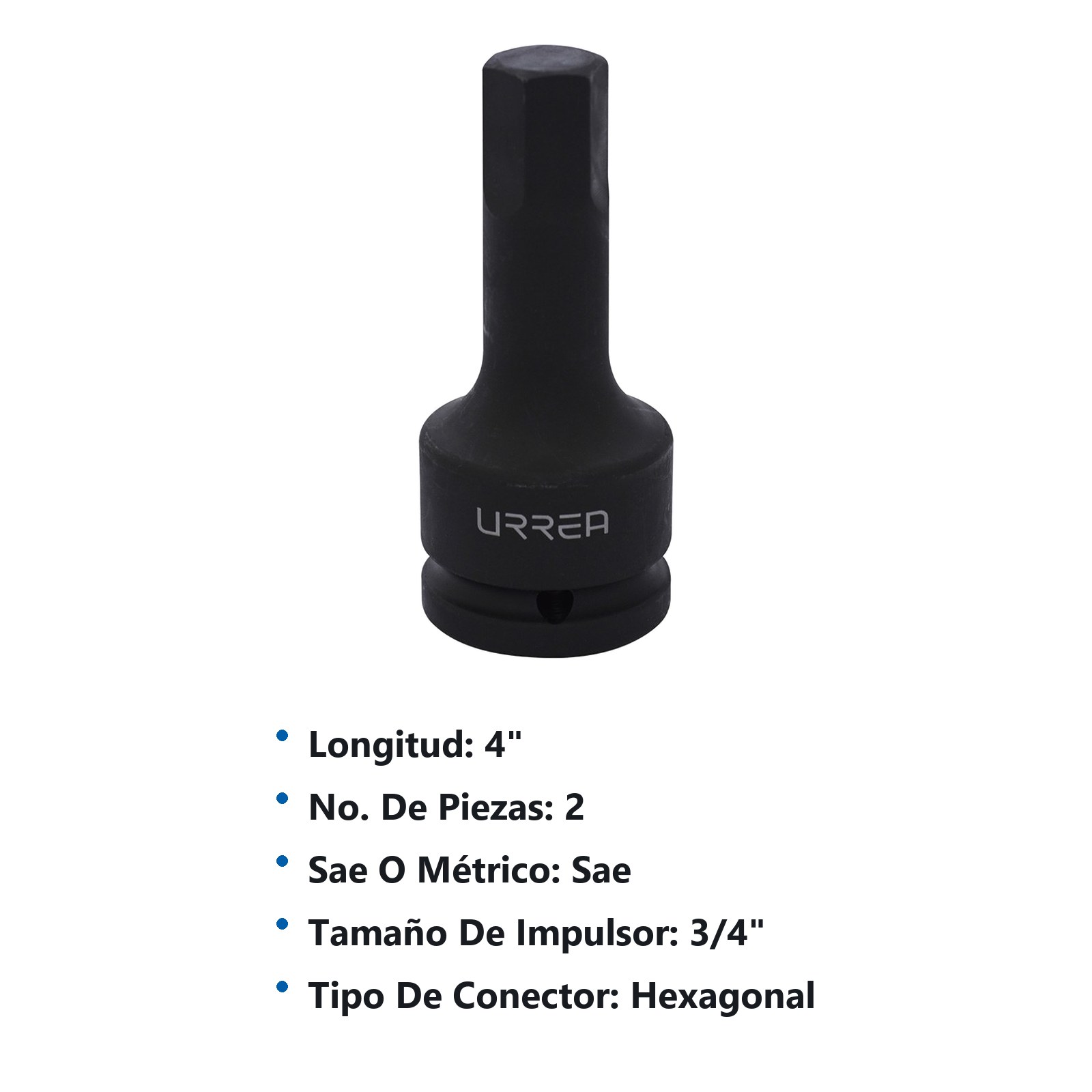 Dado de impacto con punta hexagonal cuadro de  3/4", en pulgadas, 1" Urrea - Imagen 2