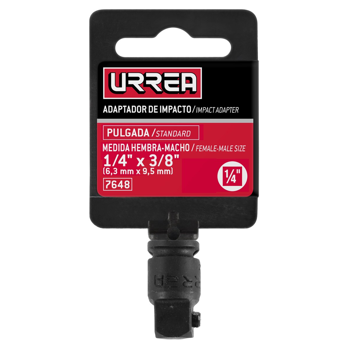 Adaptador con perno para dado de impacto cuadro de 1/4" hembra a 3/8" macho Urrea - Imagen 2