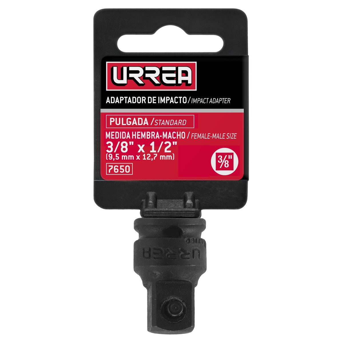 Adaptador con perno para dado de impacto cuadro de 3/8" hembra a 1/2" macho Urrea - Imagen 2