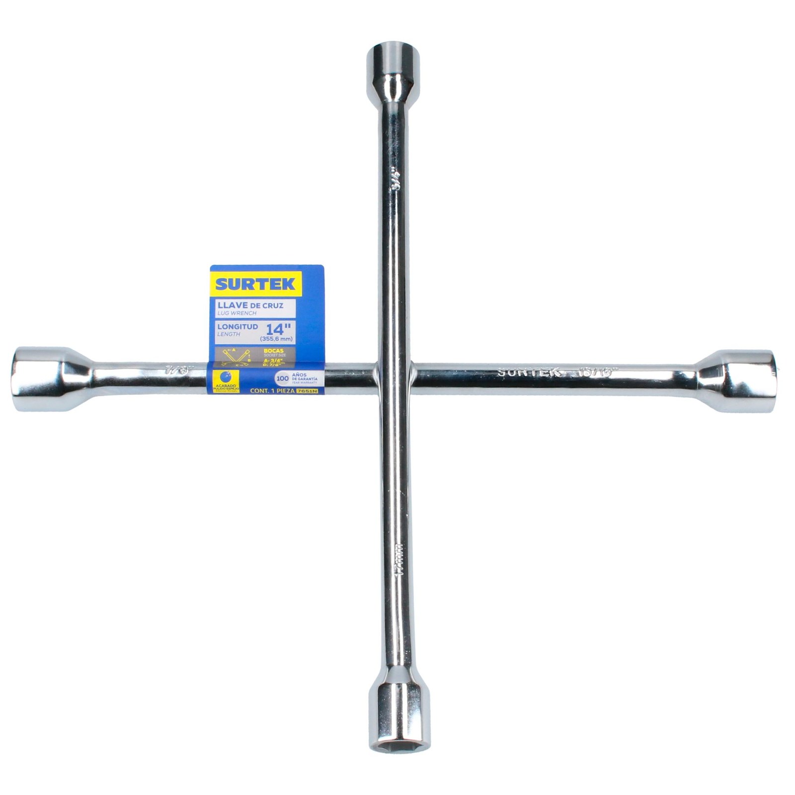 Llave de cruz cromada para automóvil y camionetas pick-up 14" Surtek - Imagen 2