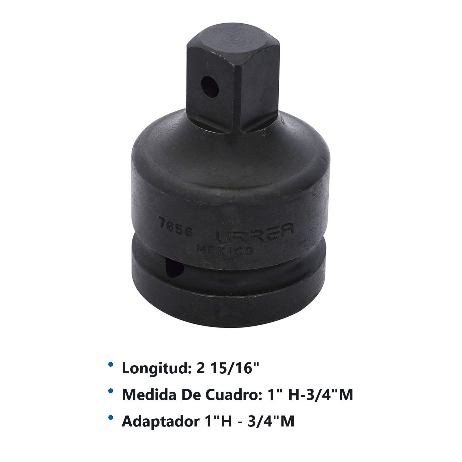 Adaptador con barreno pasado para dado de impacto cuadro de 1" hembra a 3/4" macho Urrea - Imagen 2