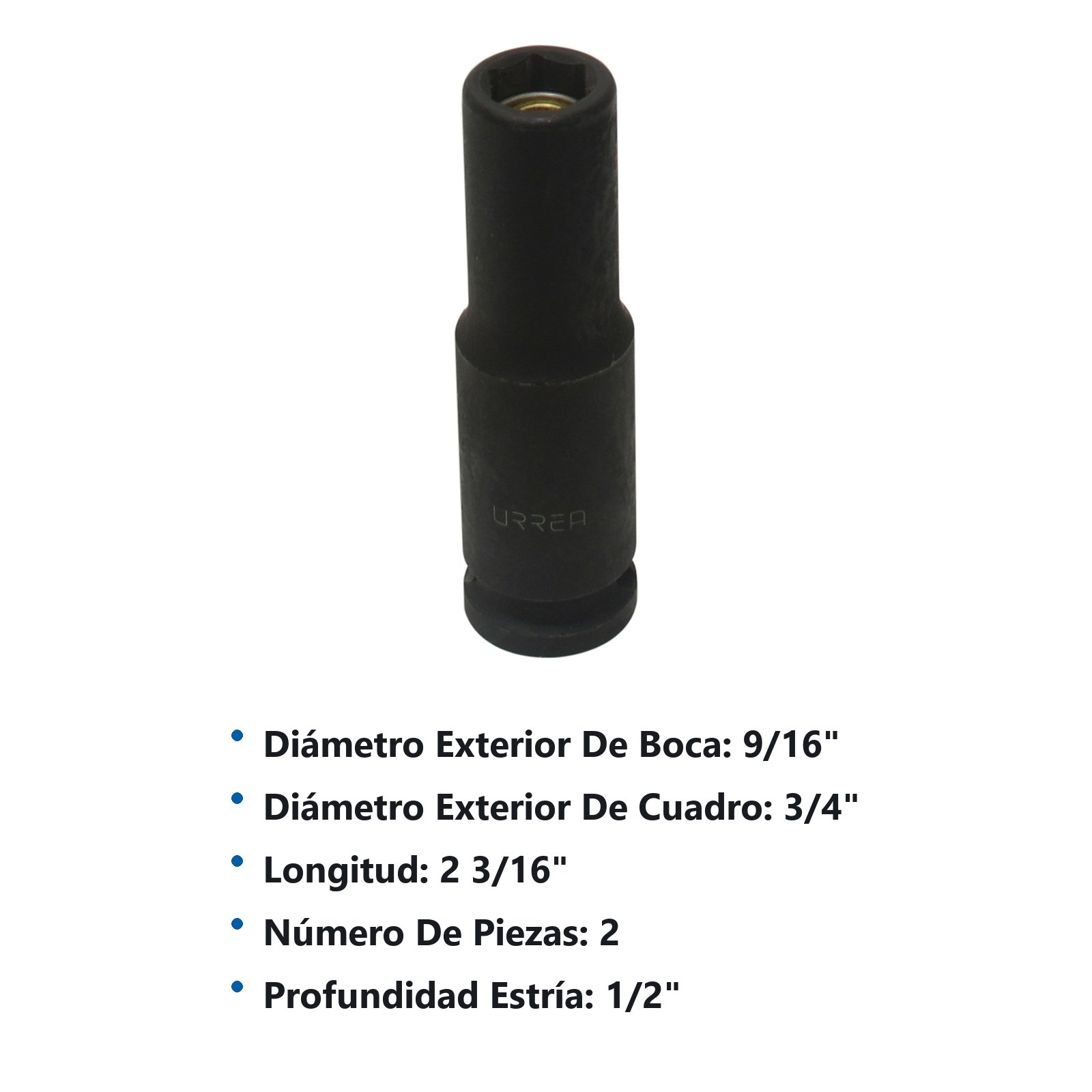 Dado de impacto largo con imán cuadro de 3/8", 6 puntas, en pulgadas, 3/8" Urrea - Imagen 3