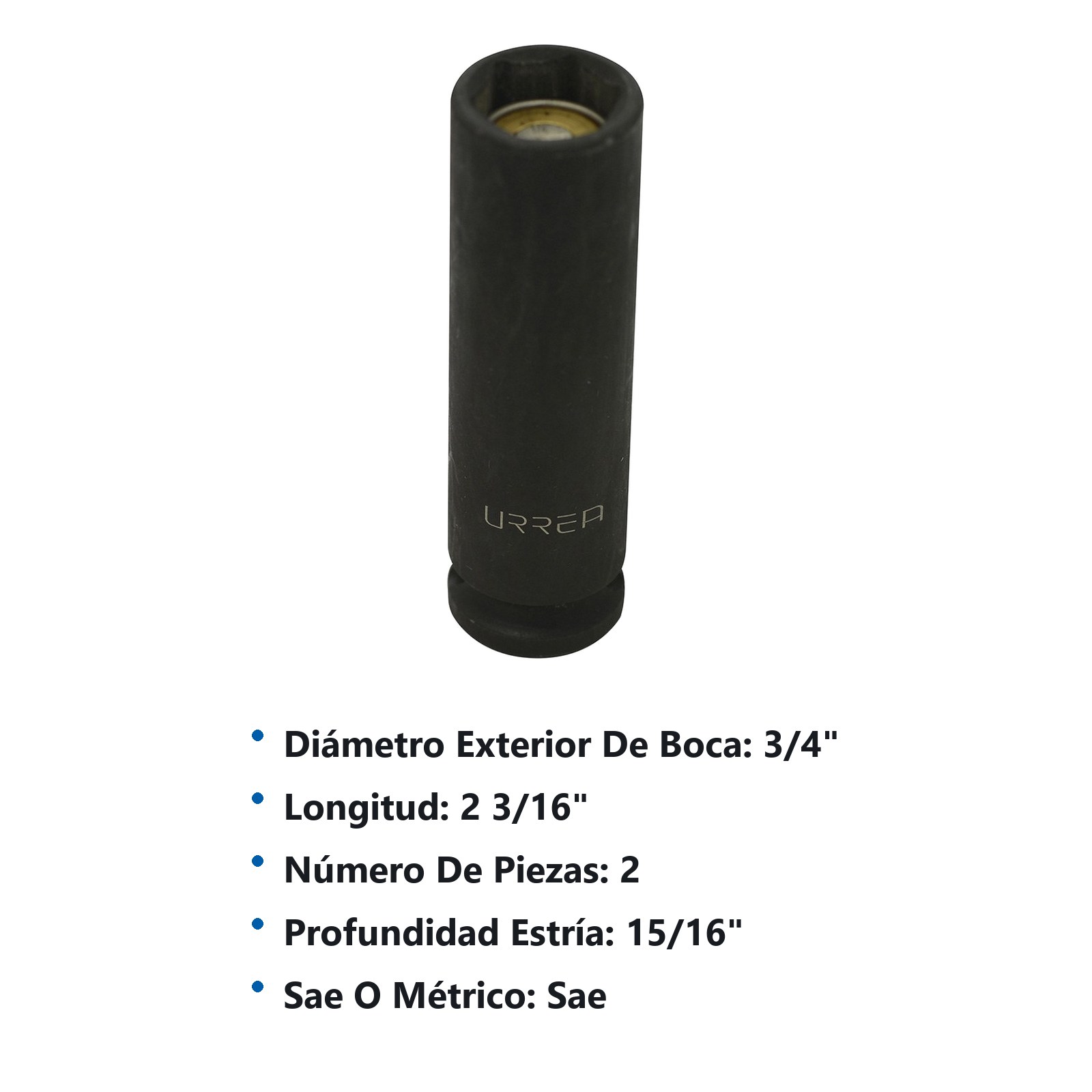 Dado de impacto largo con imán cuadro de 3/8", 6 puntas, en pulgadas, 1/2" Urrea - Imagen 3