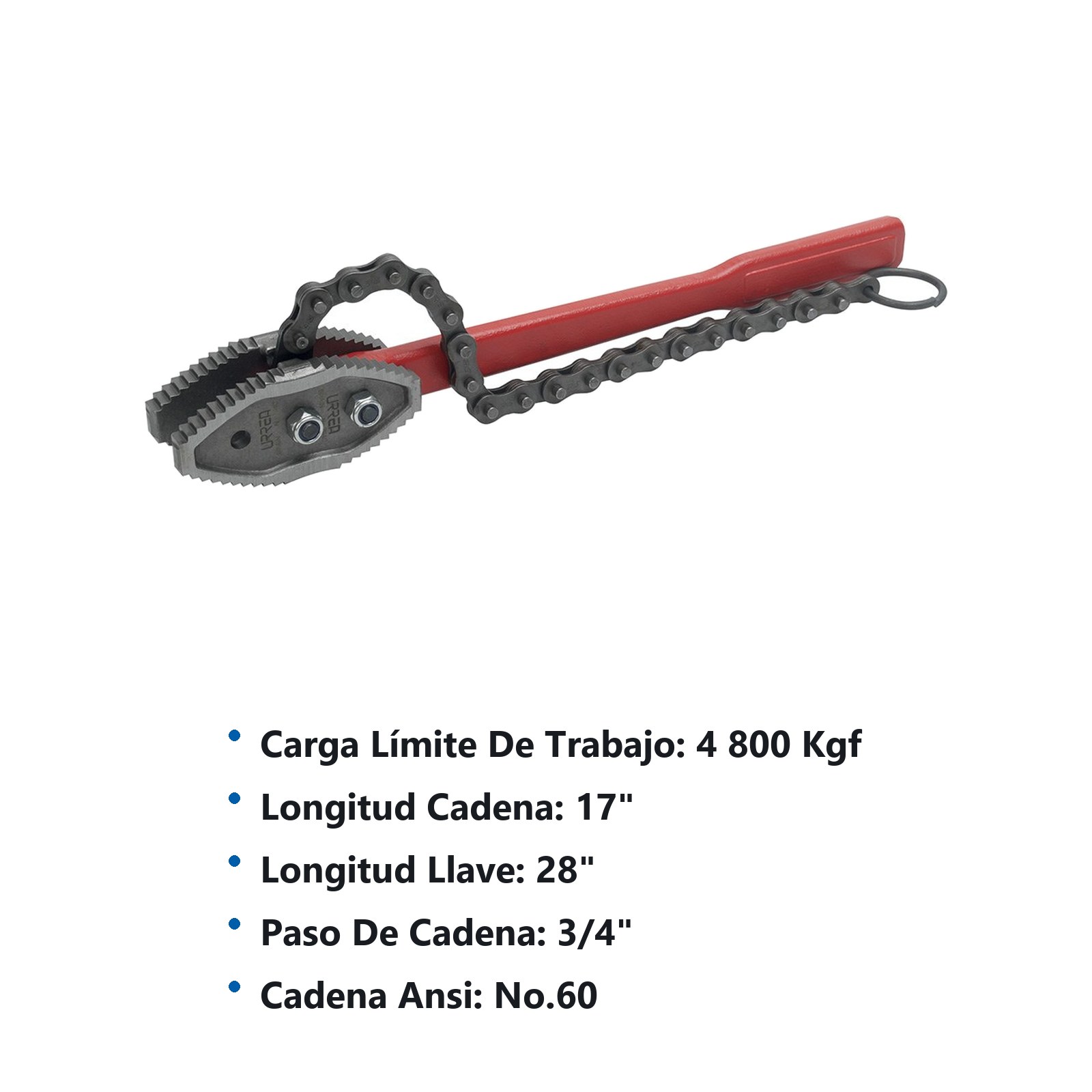 Llave de cadena tipo caimán para tubos de 2-1/2" Urrea - Imagen 2