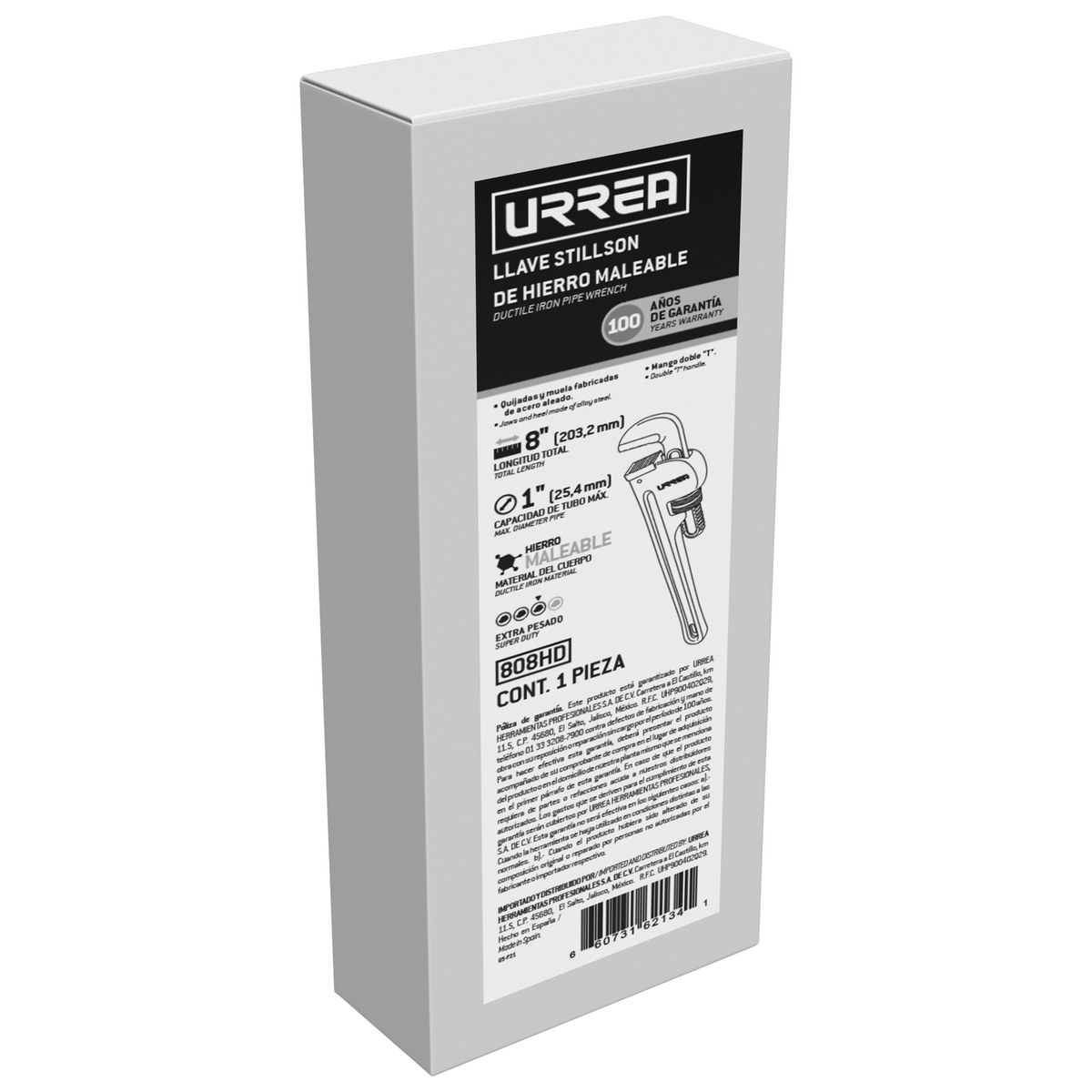 Llave stillson de hierro maleable de 8" Urrea - Imagen 2