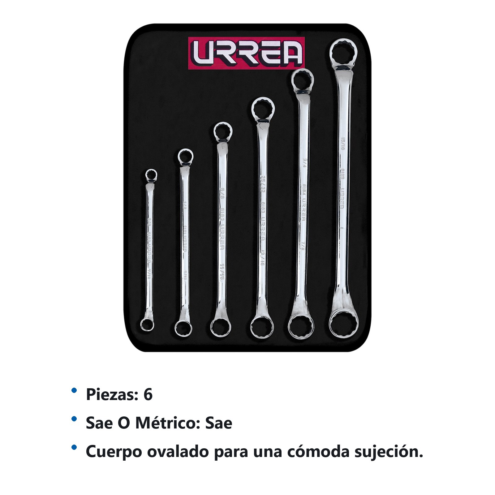 Juego de llaves de estrías pulido espejo de 45° en pulgadas, 12 puntas, 6 pz en estuche Urrea - Imagen 3