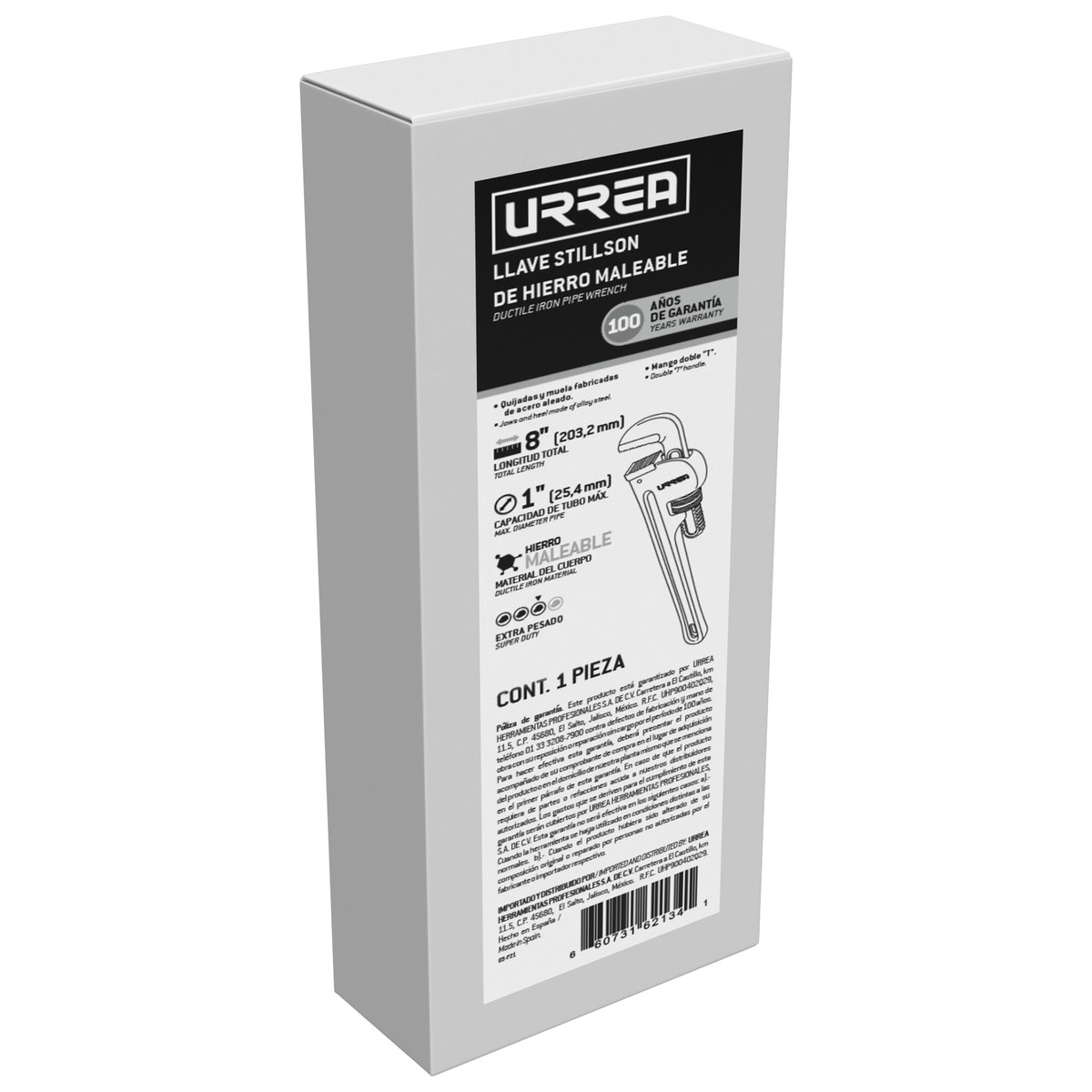Llave stillson de hierro maleable de 12" Urrea - Imagen 2