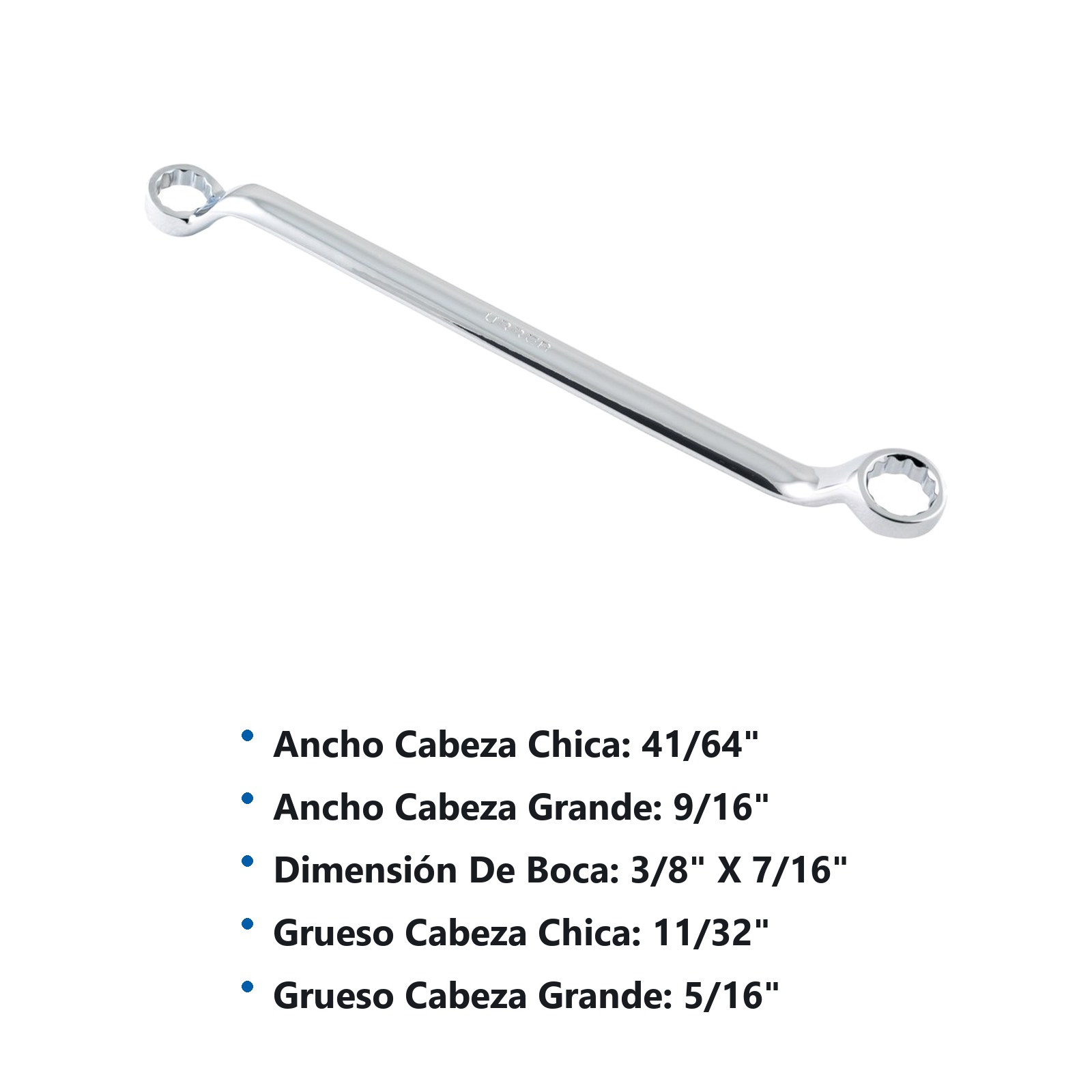 Llave de estrías pulido espejo de 45° en pulgadas, 12 puntas, 3/8" x 7/16" Urrea - Imagen 3