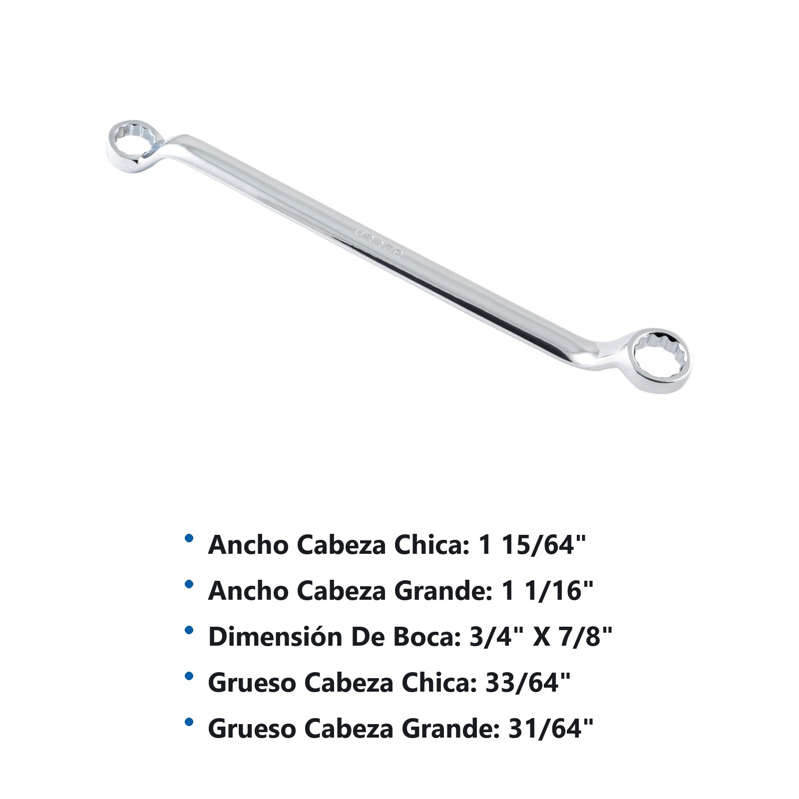 Llave de estrías pulido espejo de 45° en pulgadas, 12 puntas, 3/4" x 7/8" Urrea - Imagen 3
