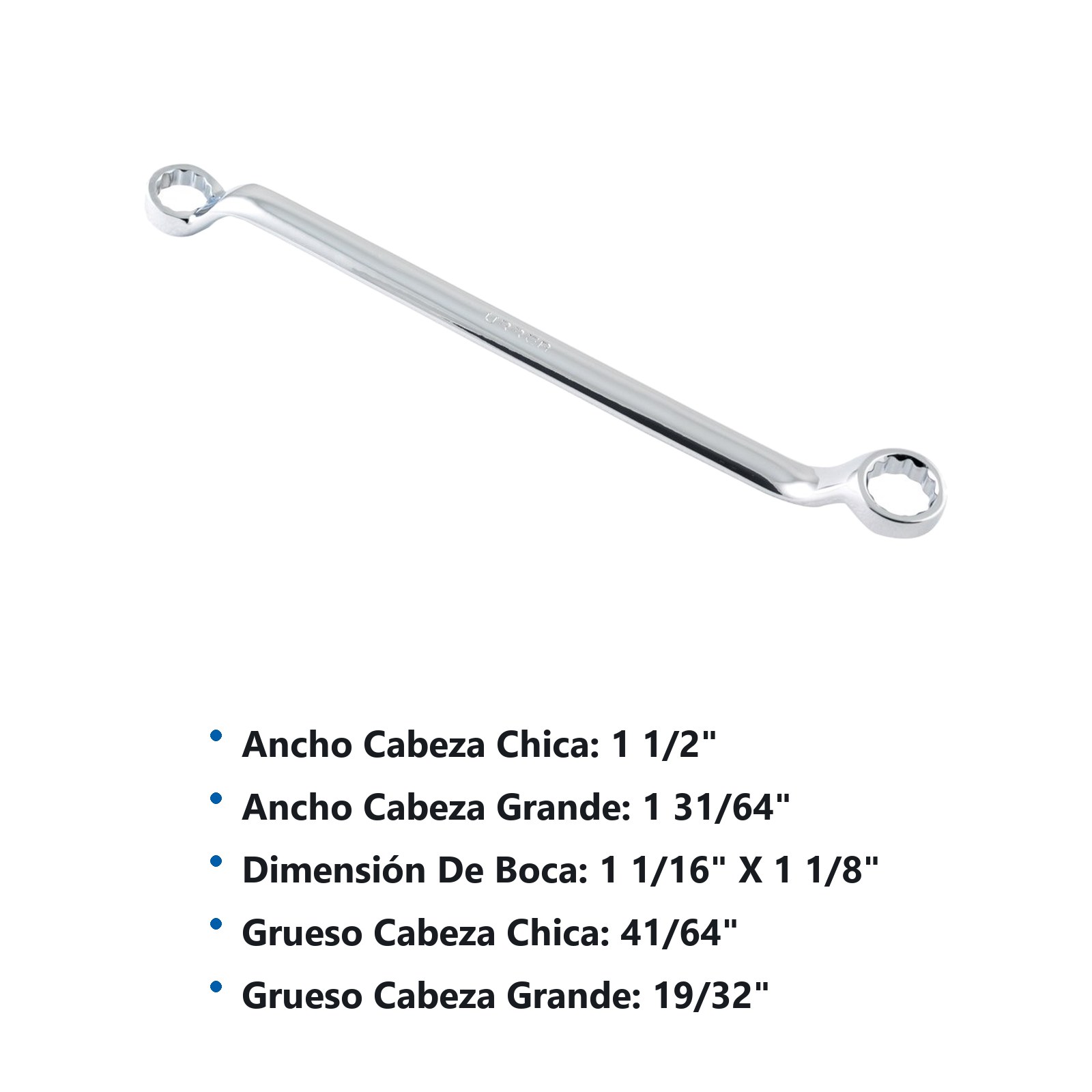 Llave de estrías pulido espejo de 45° en pulgadas, 12 puntas, 1-1/16" x 1-1/8" Urrea - Imagen 3