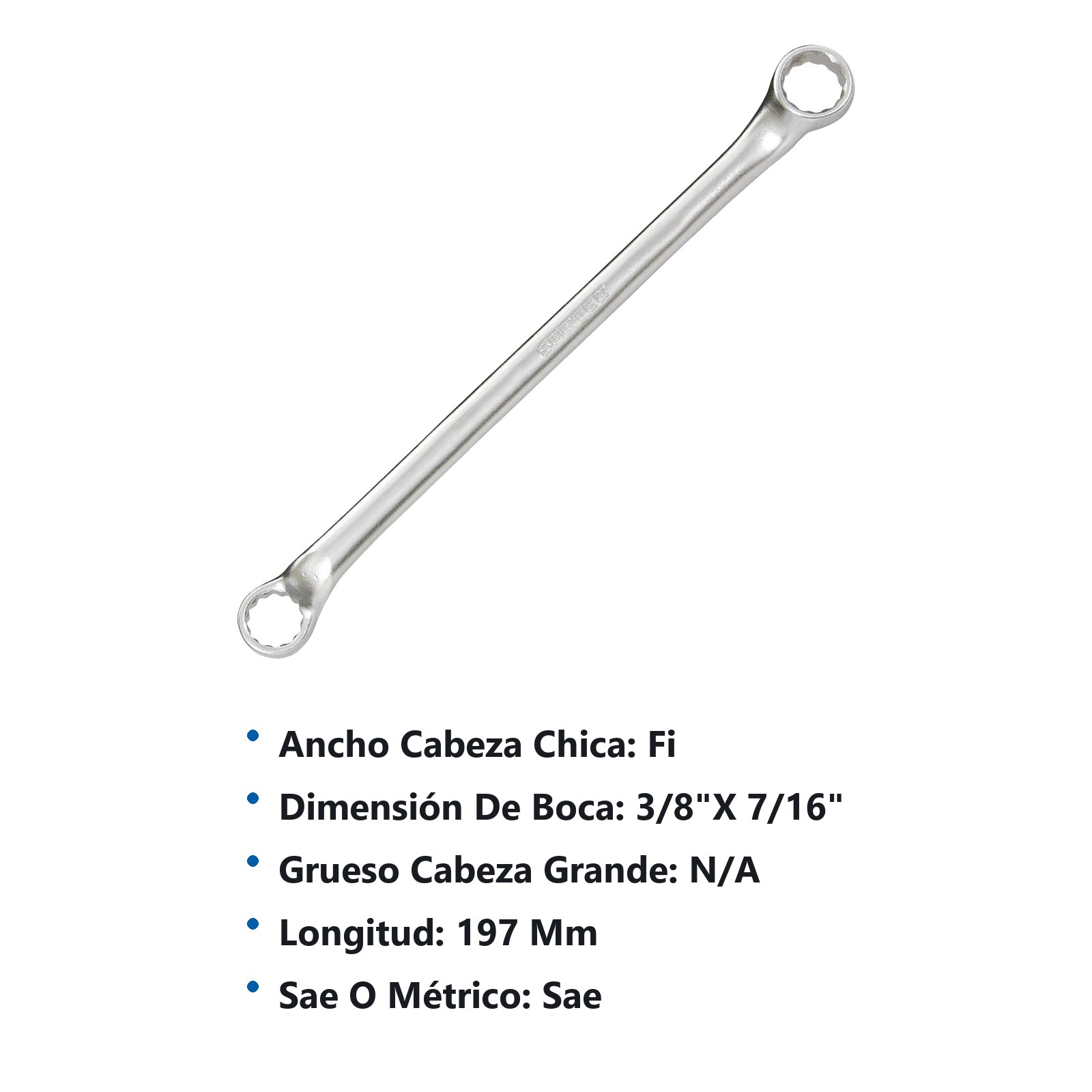 Llave de estrías pulido espejo de 45° en pulgadas, 12 puntas, 3/8" x 7/16" Surtek - Imagen 3