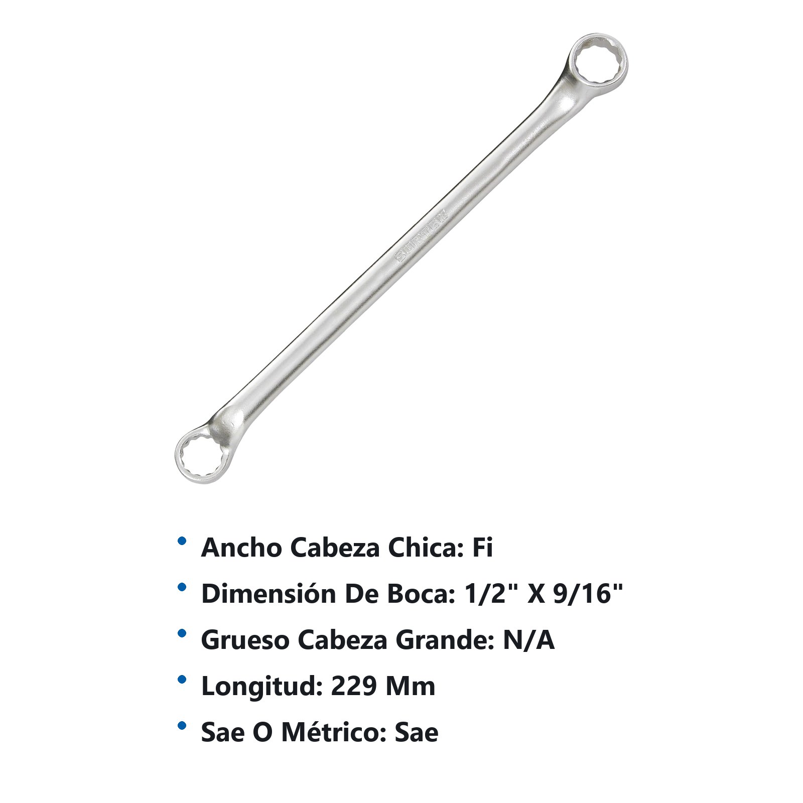 Llave de estrías pulido espejo de 45° en pulgadas, 12 puntas, 1/2" x 9/16" Surtek - Imagen 3