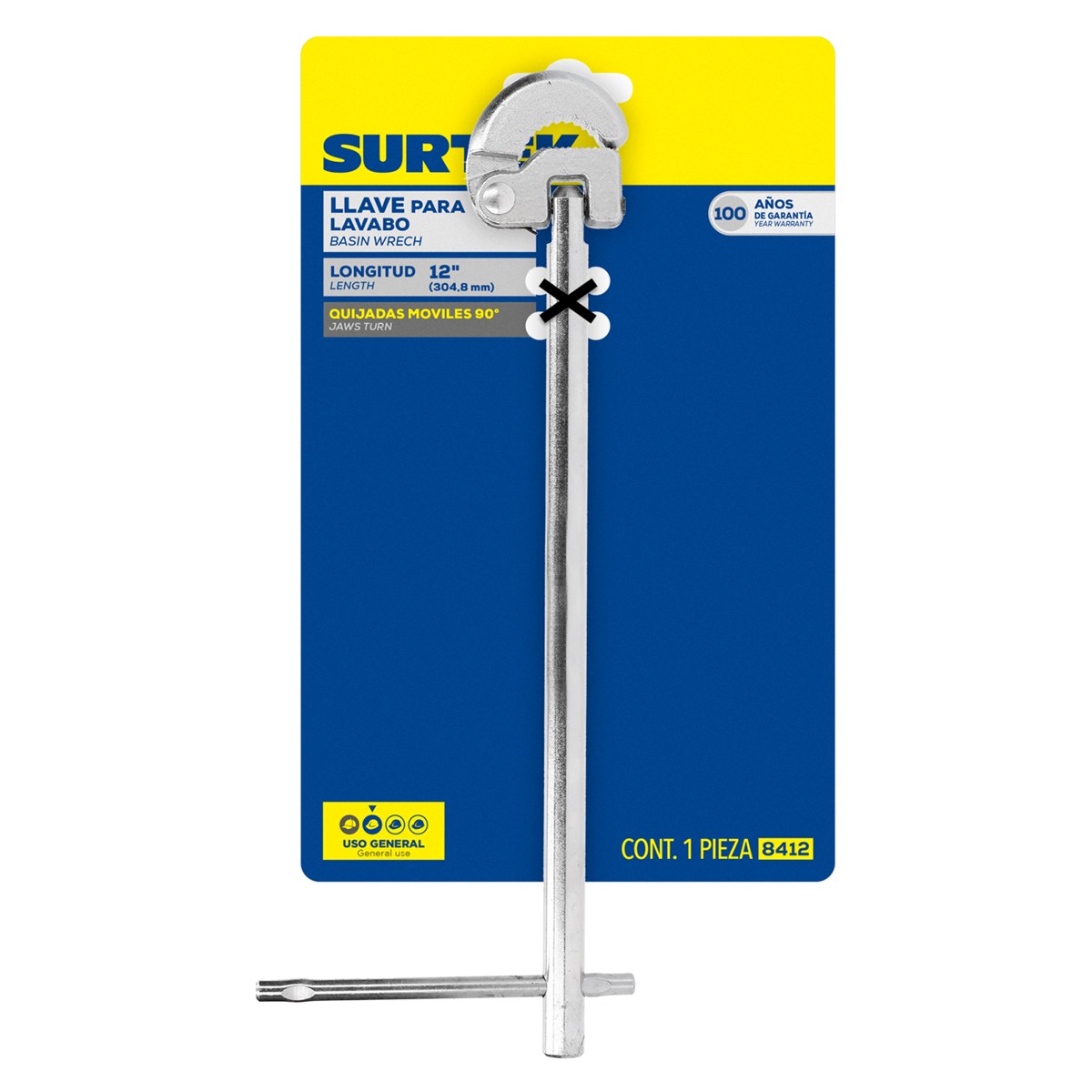 Llave para lavabo cromada de 12" Surtek - Imagen 2