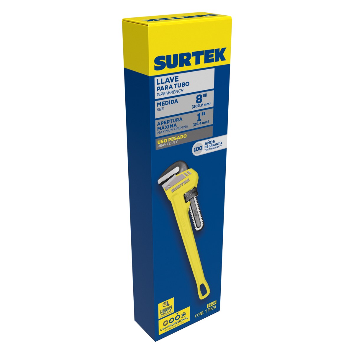 Llave stillson de hierro maleable de 8" Surtek - Imagen 2
