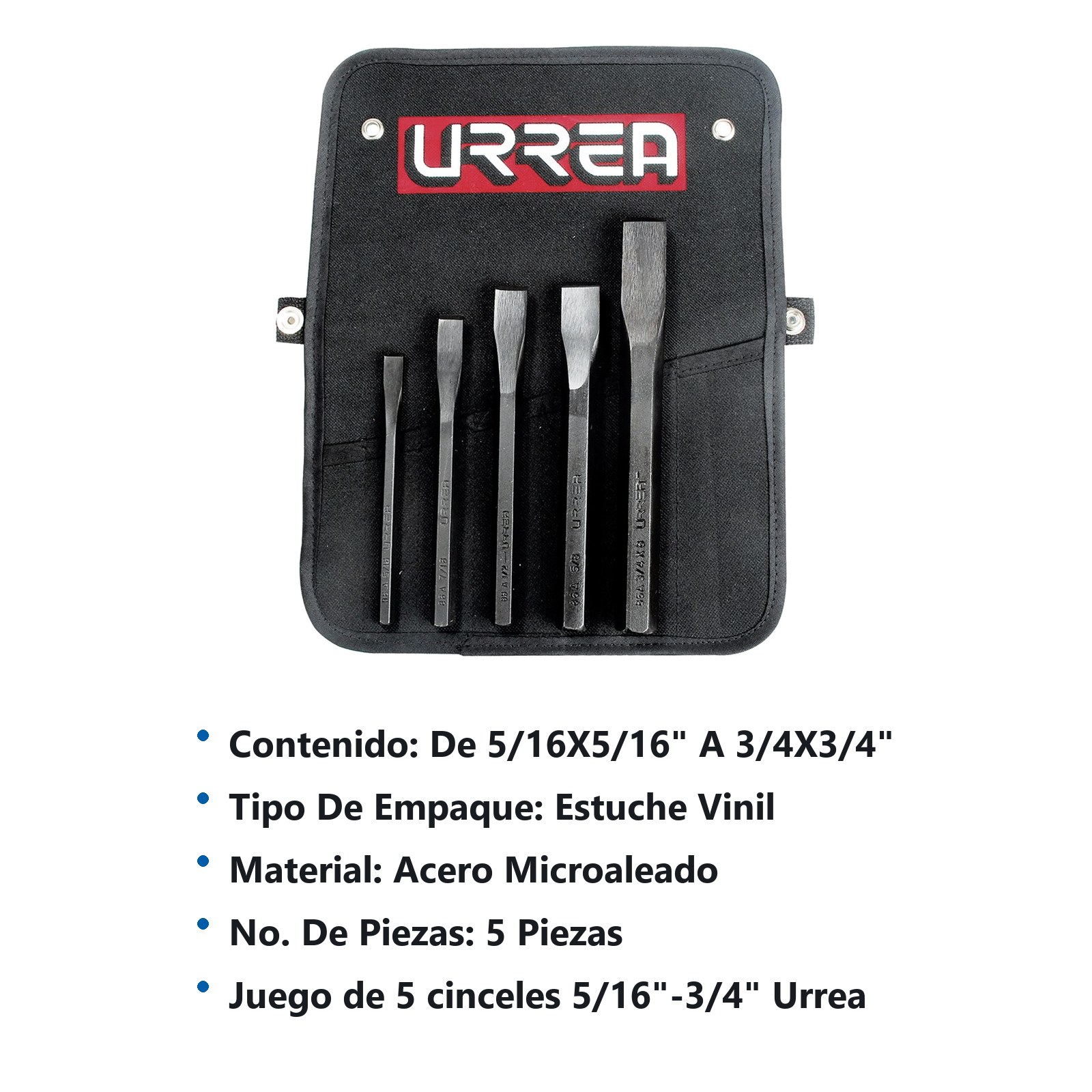 Juego combinado de cinceles corta frío, 5 piezas Urrea - Imagen 3