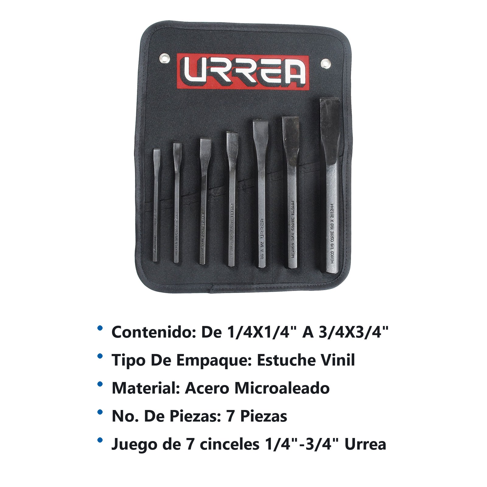 Juego combinado de cinceles corta frío, 7 piezas Urrea - Imagen 3
