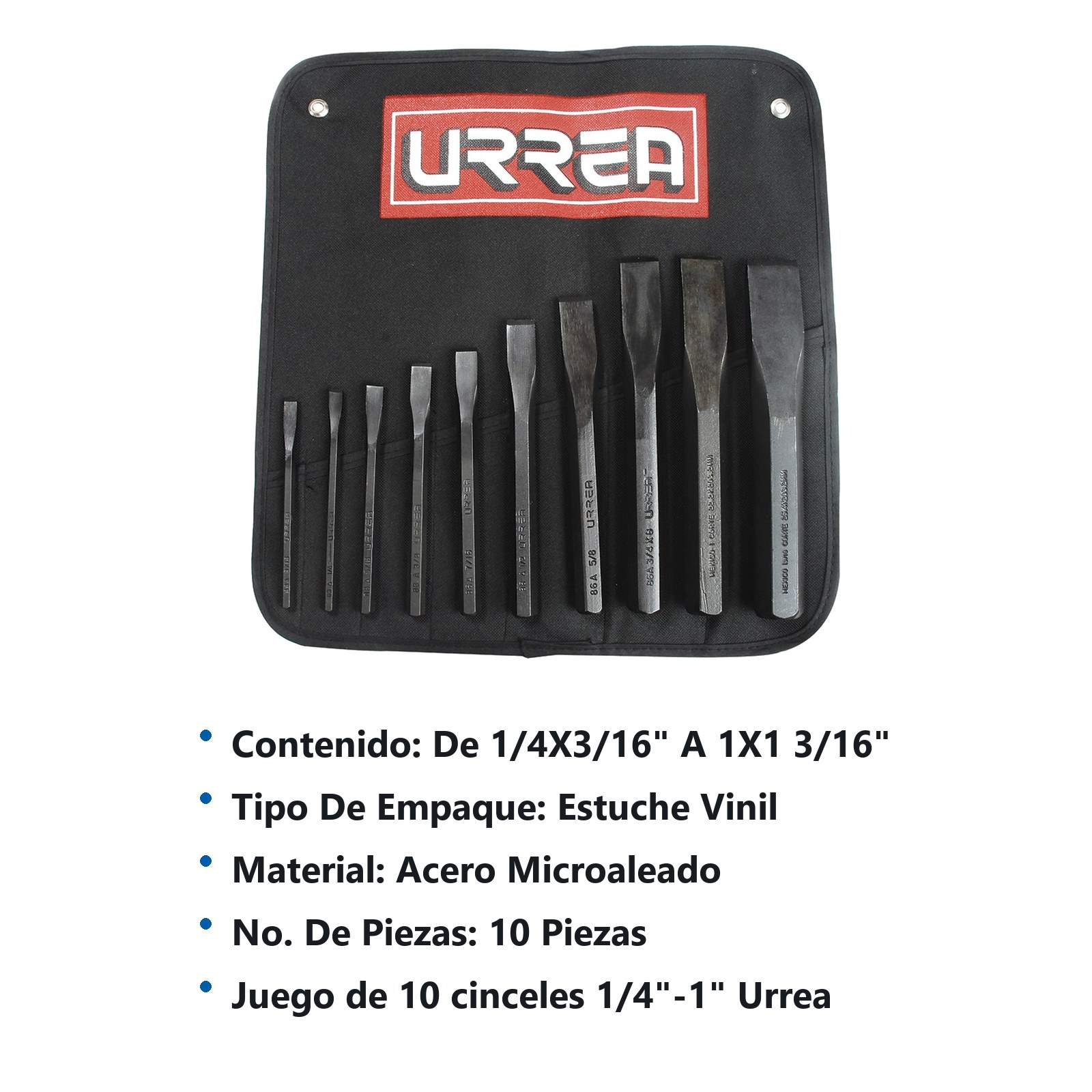 Juego combinado de cinceles corta frío, 10 piezas Urrea - Imagen 3