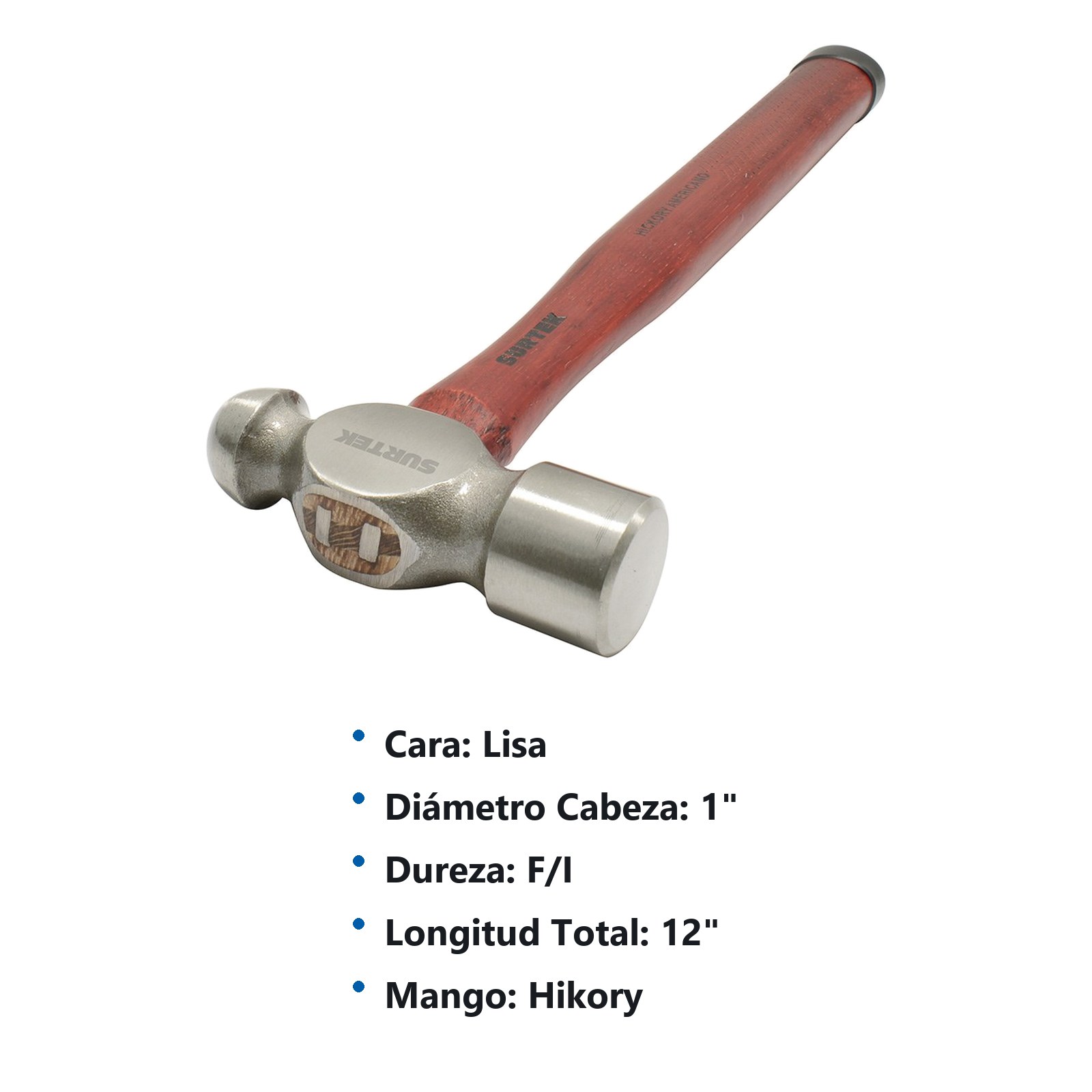 Martillo de bola pulido con mango de madera de 13", 8 oz Surtek - Imagen 2