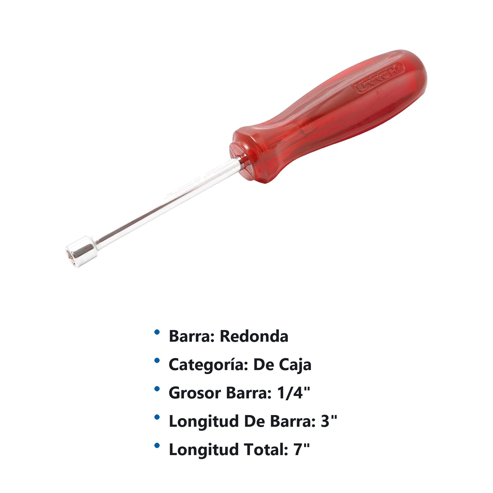 Destornillador con mango ámbar color rojo, de caja en pulgadas 1/4" x 3" Urrea - Imagen 3