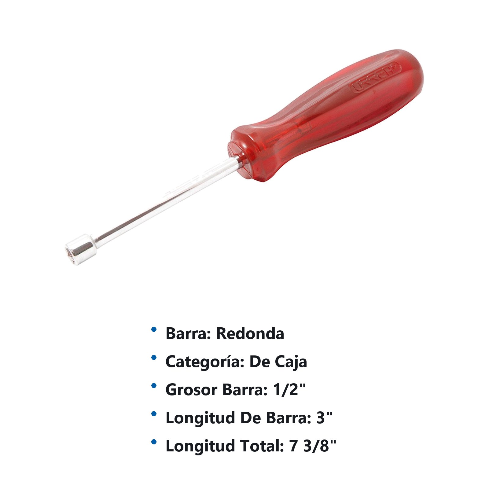 Destornillador con mango ámbar color rojo, de caja en pulgadas 1/2" x 3" Urrea - Imagen 3