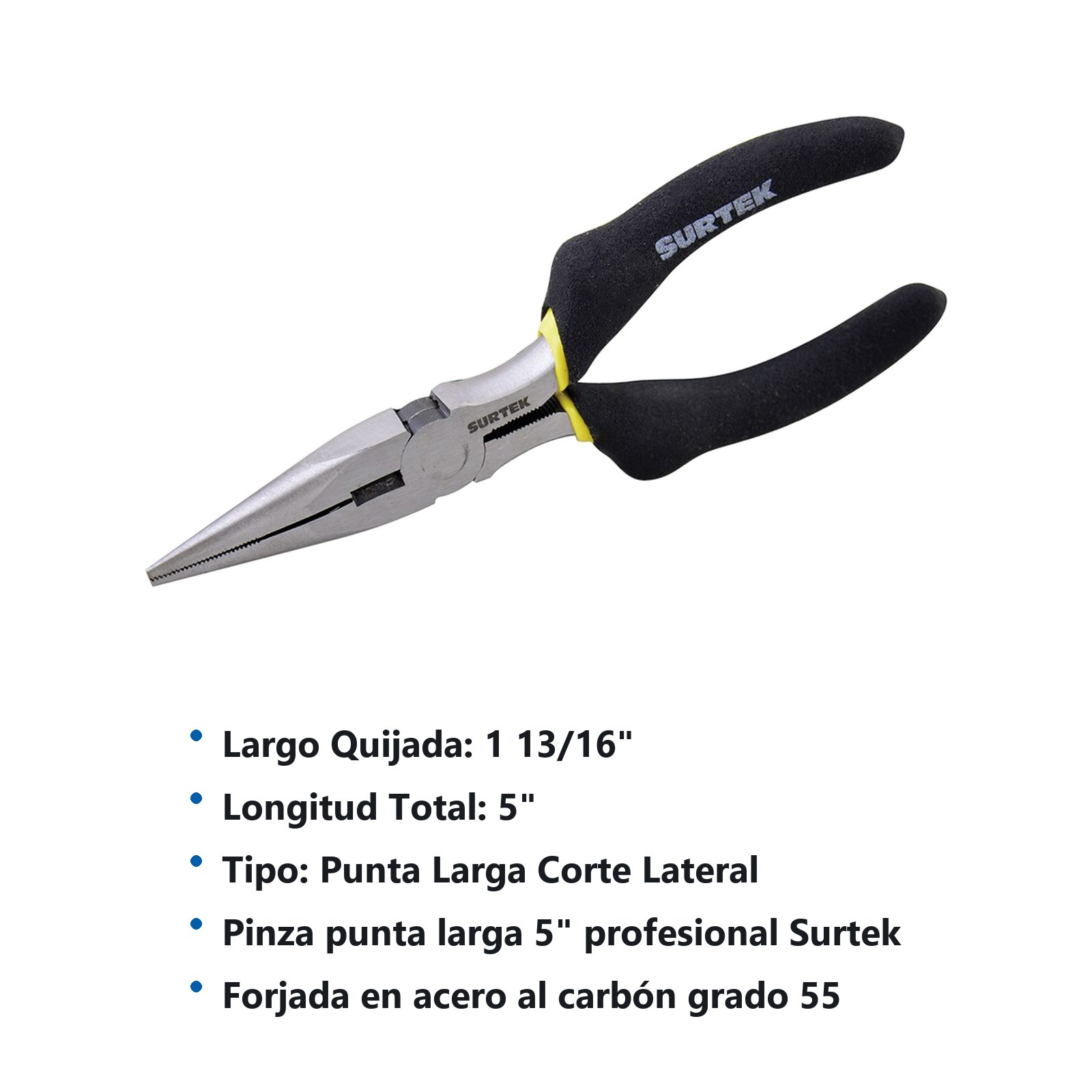 Pinza para electricista con mango rubber grip de 5" punta larga Surtek - Imagen 2