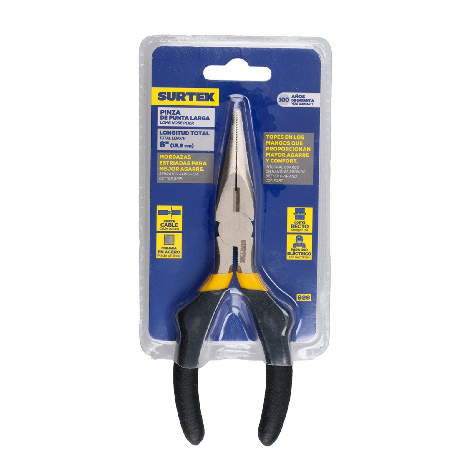 Pinza para electricista con mango rubber grip de 6" punta larga Surtek - Imagen 2