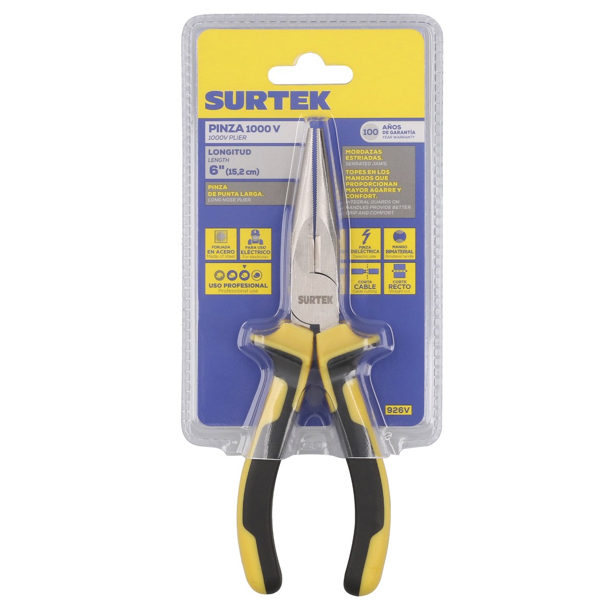 Pinza de 1000 V de 6" puntas largas Surtek - Imagen 2