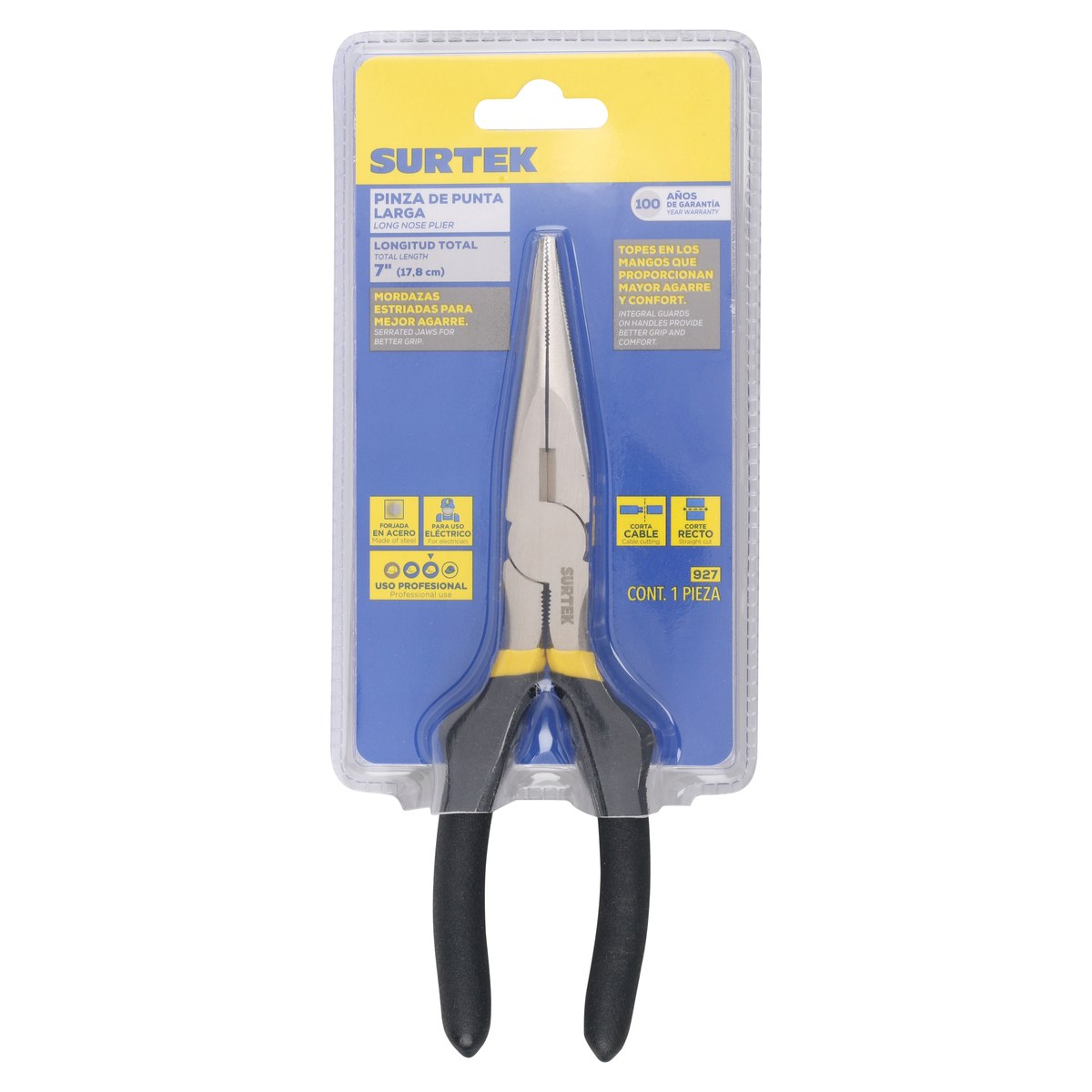 Pinza para electricista con mango rubber grip de 7" punta larga Surtek - Imagen 2