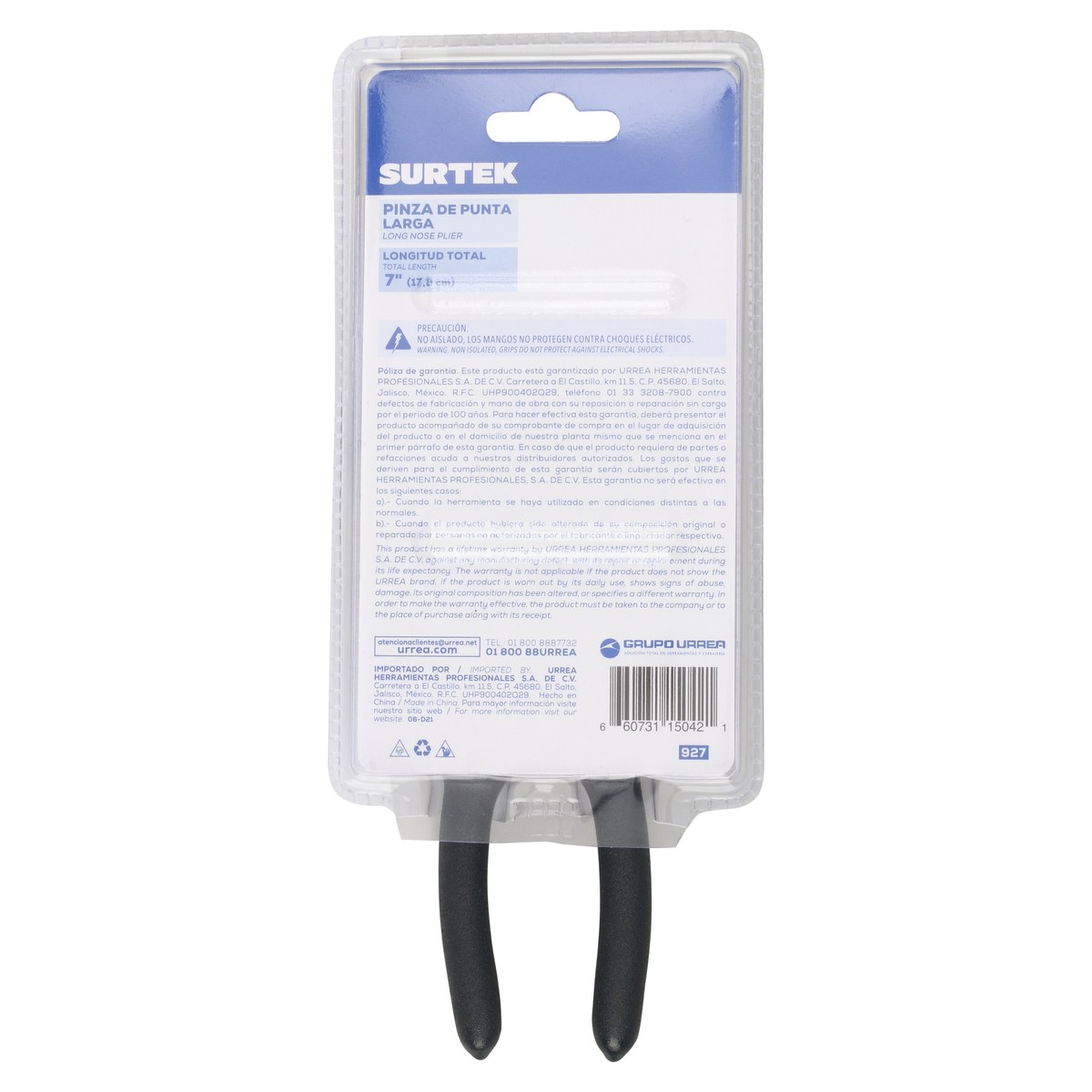 Pinza para electricista con mango rubber grip de 7" punta larga Surtek - Imagen 3