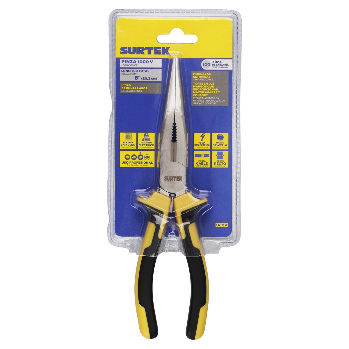 Pinza de 1000 V de 8" puntas largas Surtek - Imagen 2