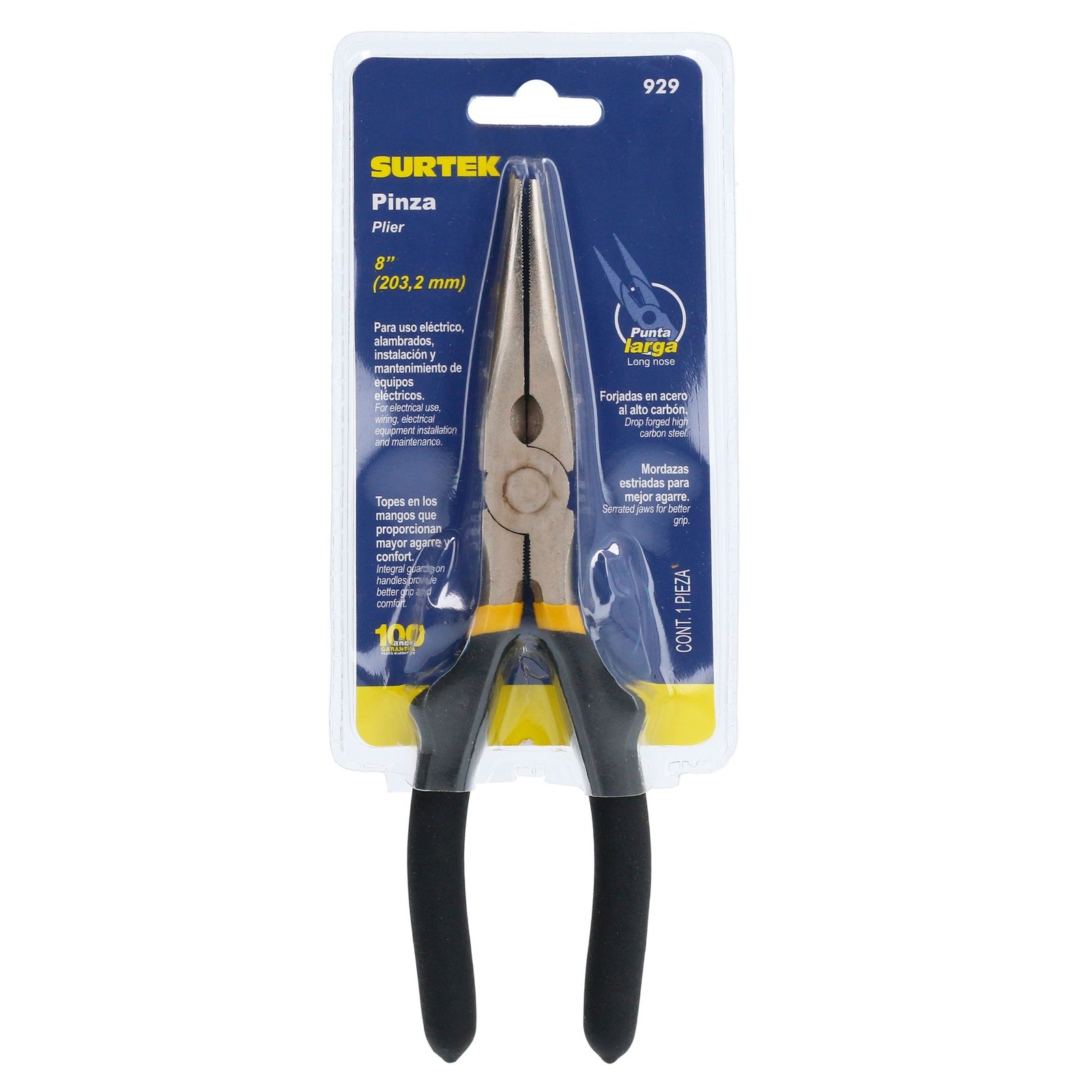 Pinza para electricista con mango rubber grip de 8" punta larga Surtek - Imagen 2