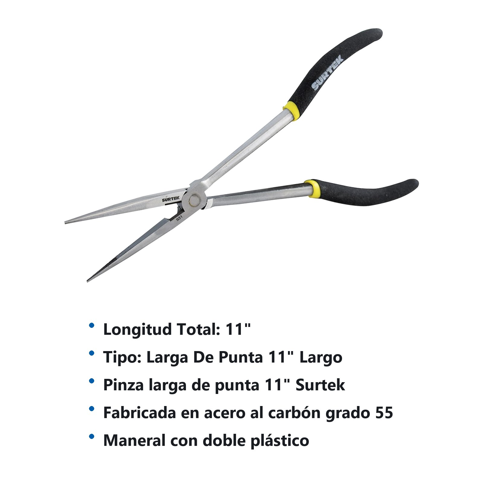 Pinza para electricista con mango doble plastisol de 11" punta extra larga Surtek - Imagen 3