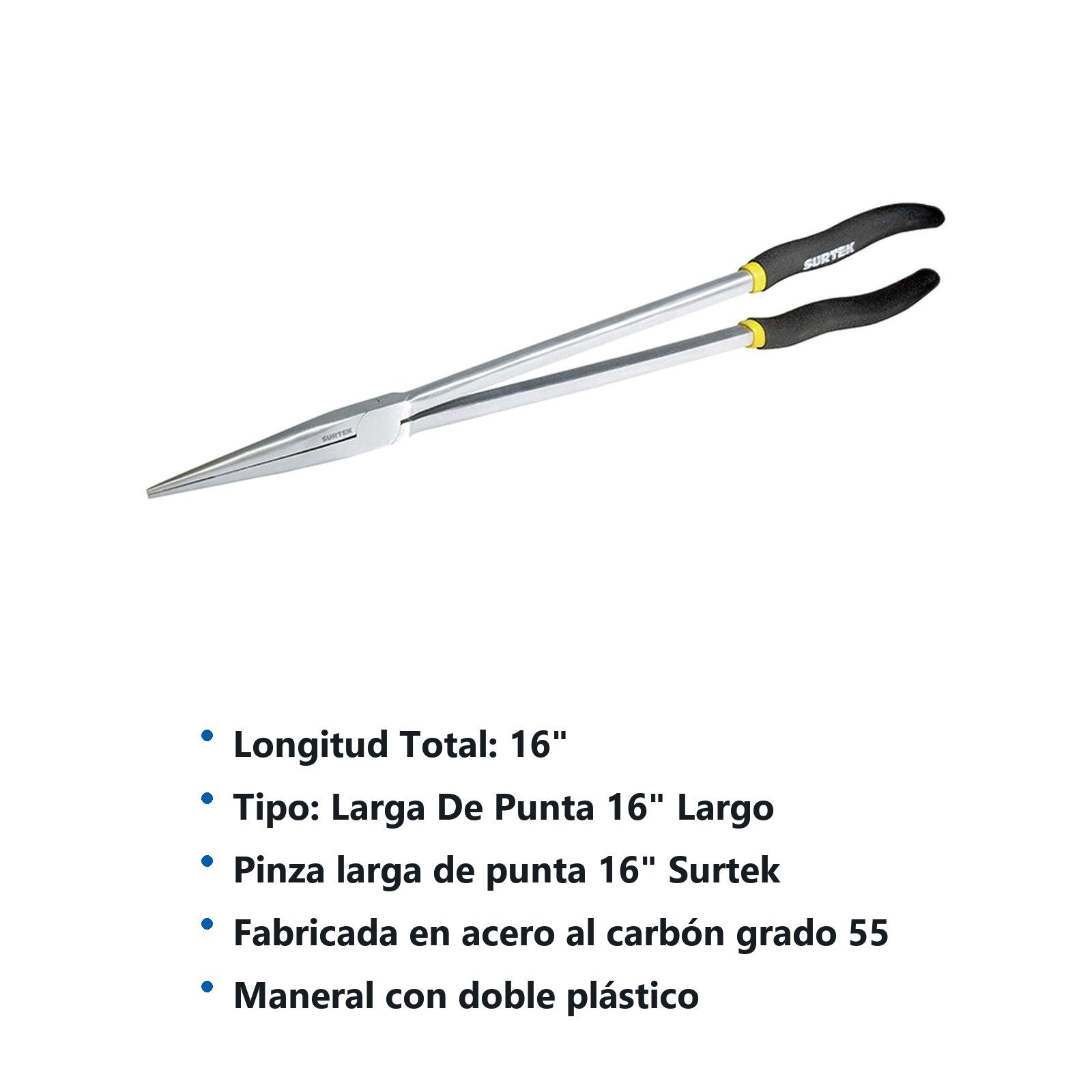 Pinza para electricista con mango doble plastisol de 16" punta extra larga Surtek - Imagen 3