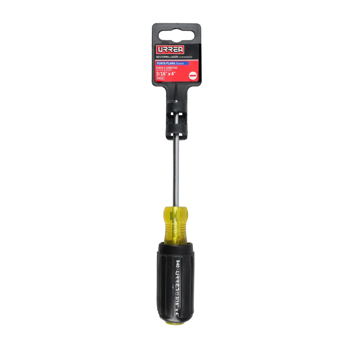 Destornillador con mango cushion grip, punta plana barra redonda 3/16" x 4" Urrea - Imagen 2