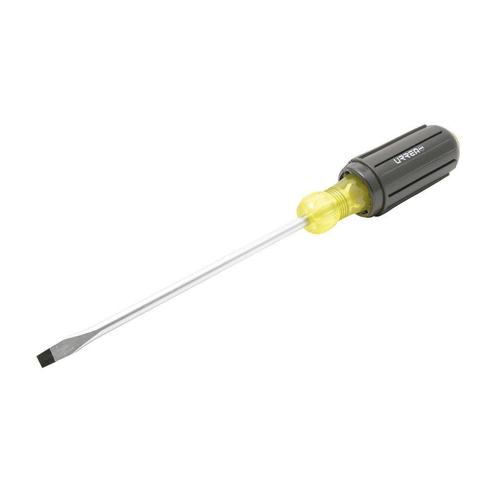 Destornillador con mango cushion grip, punta plana barra redonda 1/4" x 4" Urrea